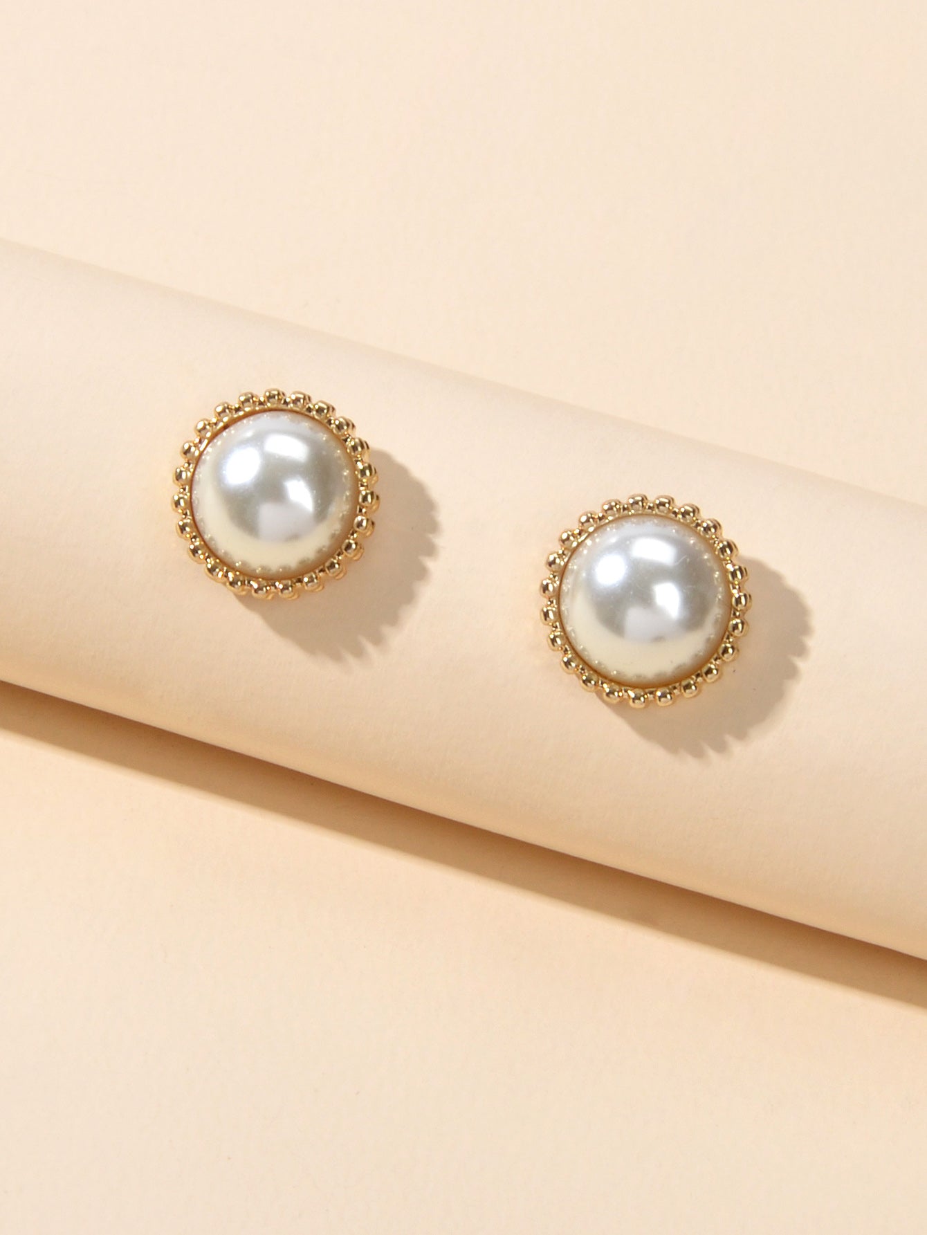 Women Dainty Gifts Gold Silver Plated Pearl Round Stud Wedding Bridal Earrings