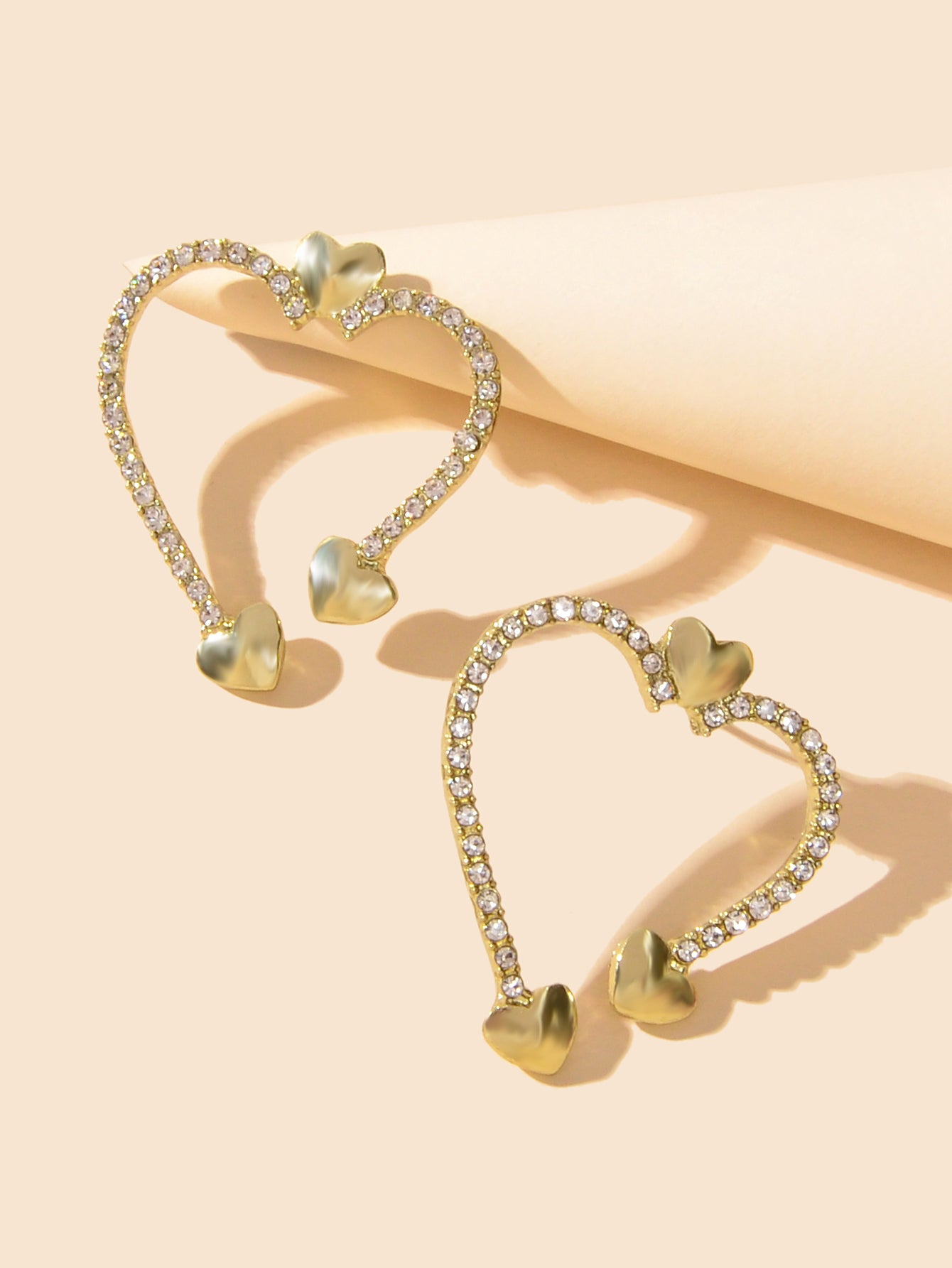 Valentine's Day Gift Rhinestone Decoration Gold Sweet Love Heart Stud Earrings