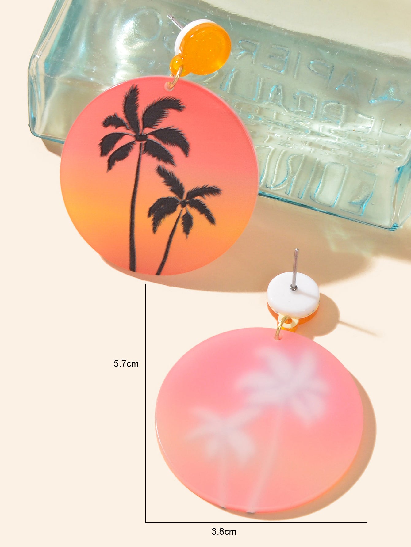 Boho Chic Coconut Tree Pattern Round Orange Acrylic Dangle Earrings for Holiday