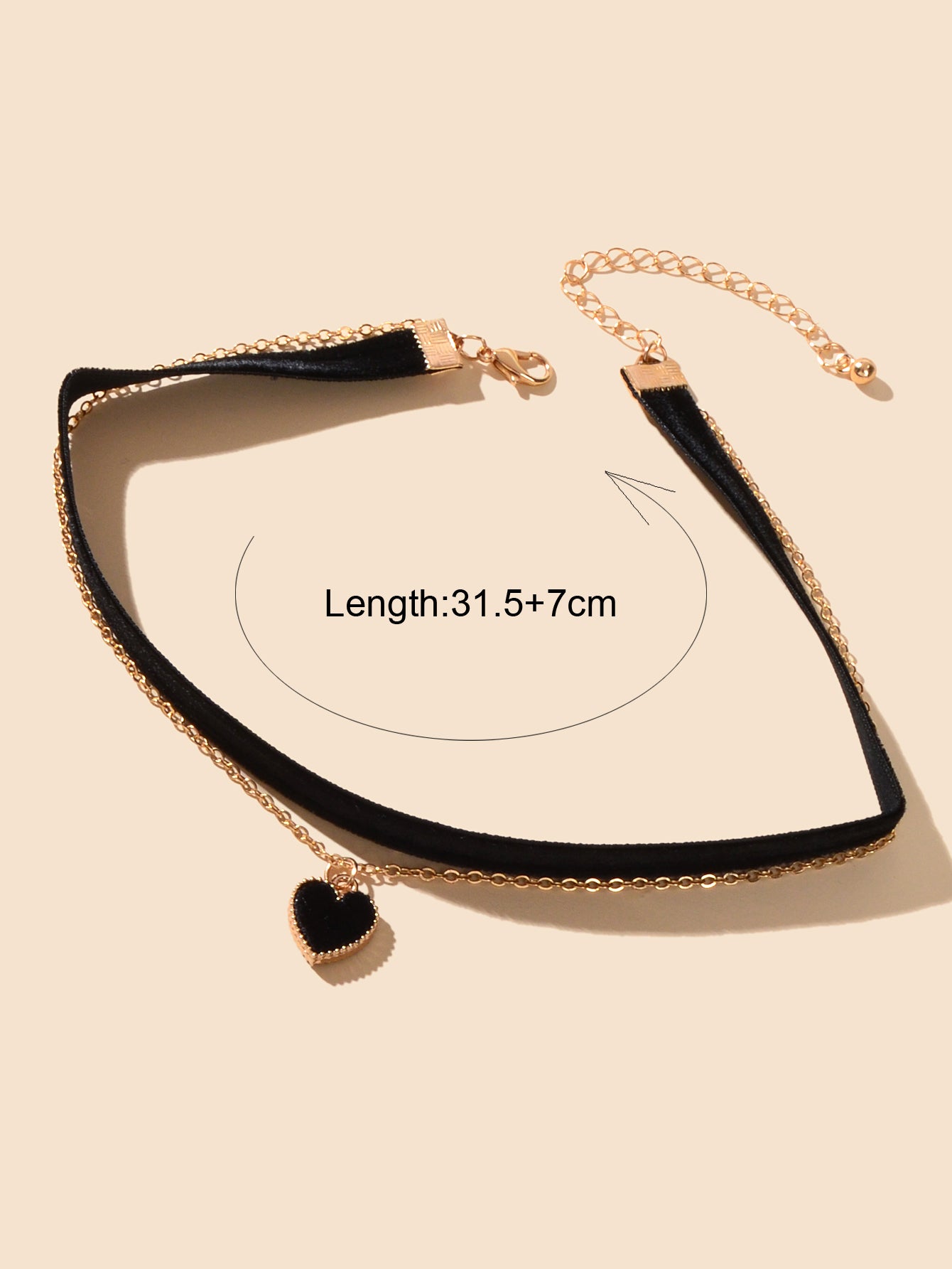 Retro Red Black Velvet Short Choker Gold Chain Double layer Heart Charm Necklace