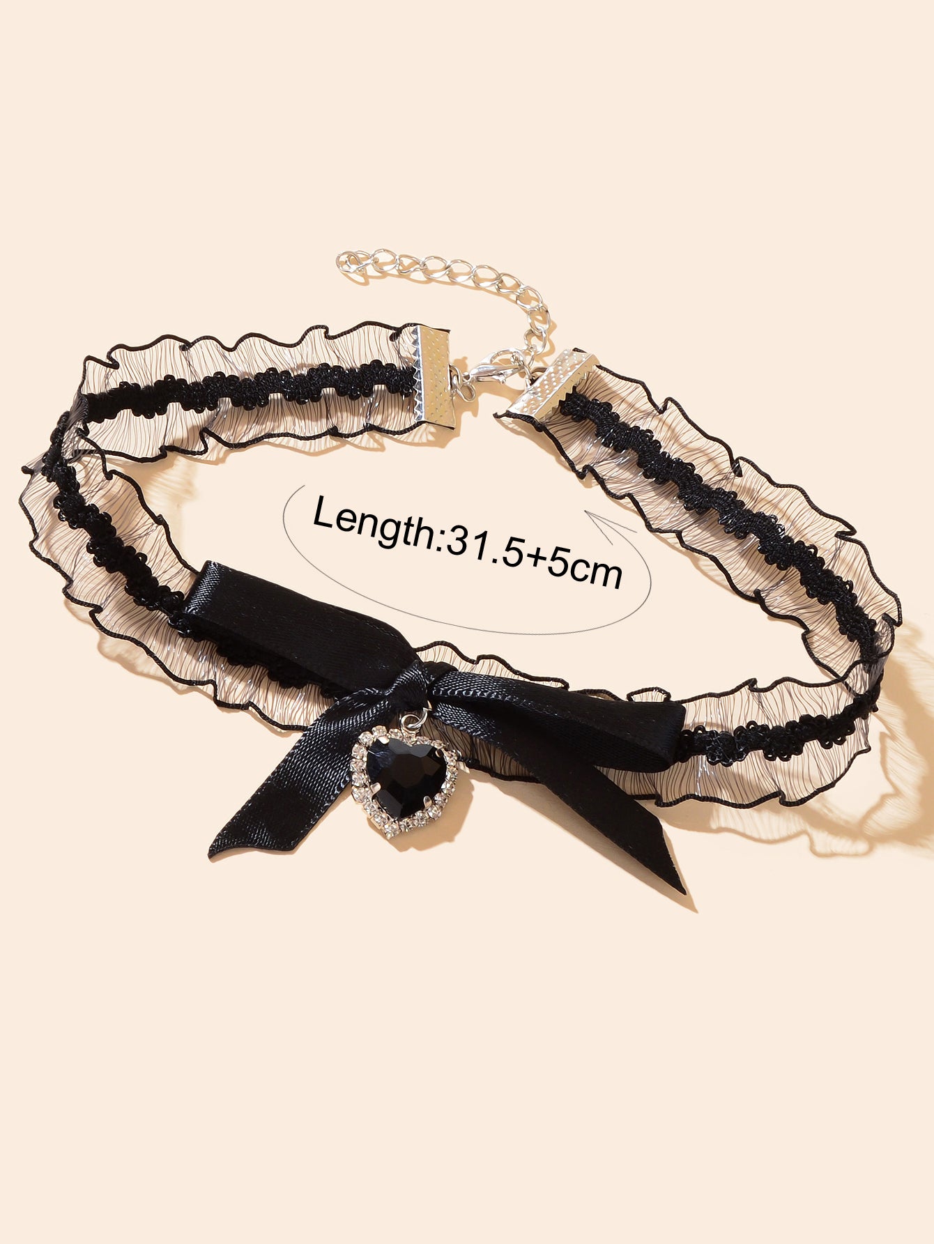 Retro Black Bow Heart Charm Elastic Lace Choker Collar Necklace Dinner Jewellery