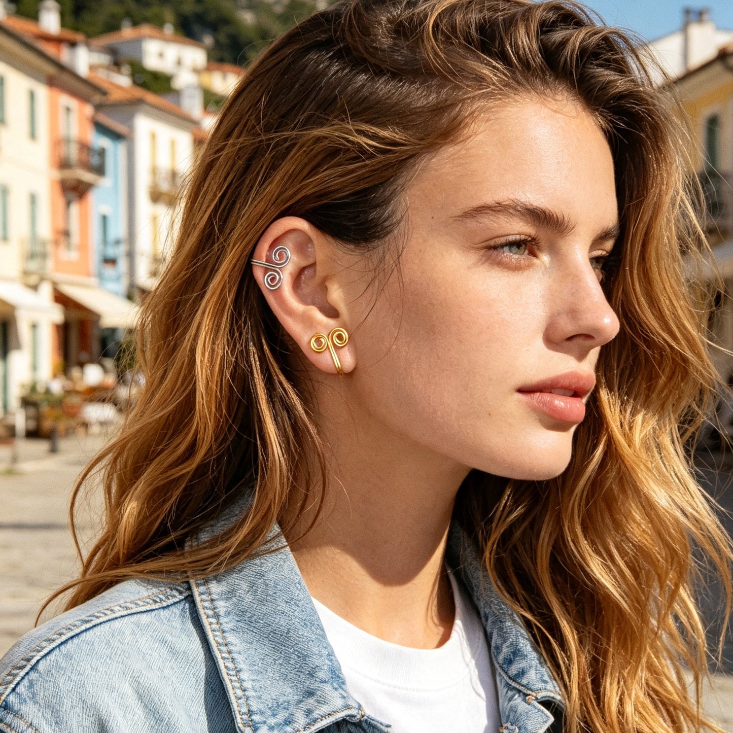 2pcs Boho Double Spiral Wire Ear Cuff Gold Silver Non-Pierced Cartilage Ear Clip