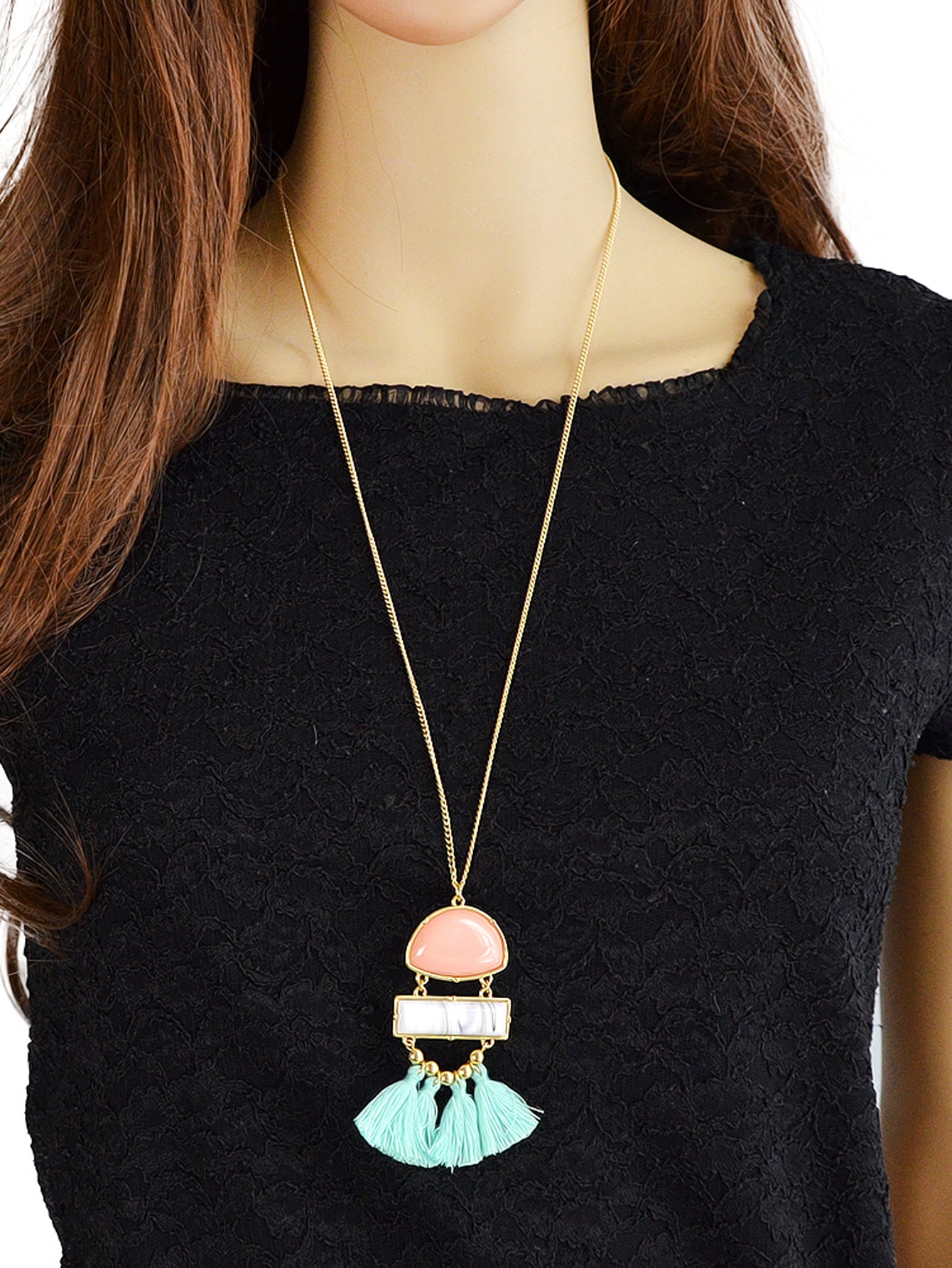 Ethnic Jewellery Bohemian Long Gold Chain Geometric Charm Tassel Fringe Necklace