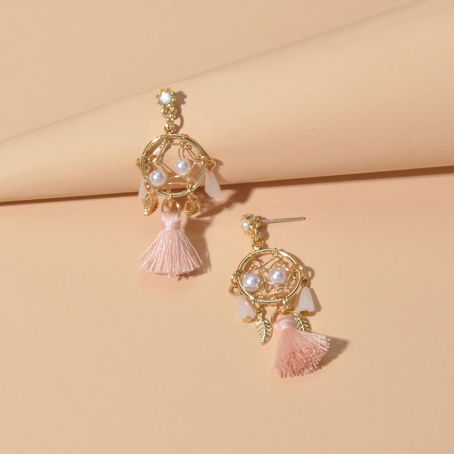 Ethnic Style Bohemian Jewellery Pearl Beads Leaf Charm Tassel Dangle Earrings