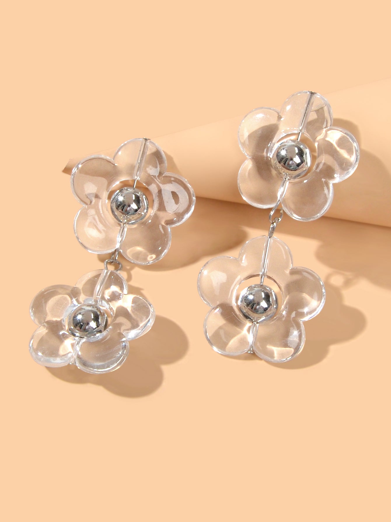 Transparent Flower Chunky Resin Acrylic Big Statement Pierced Earrings for Party