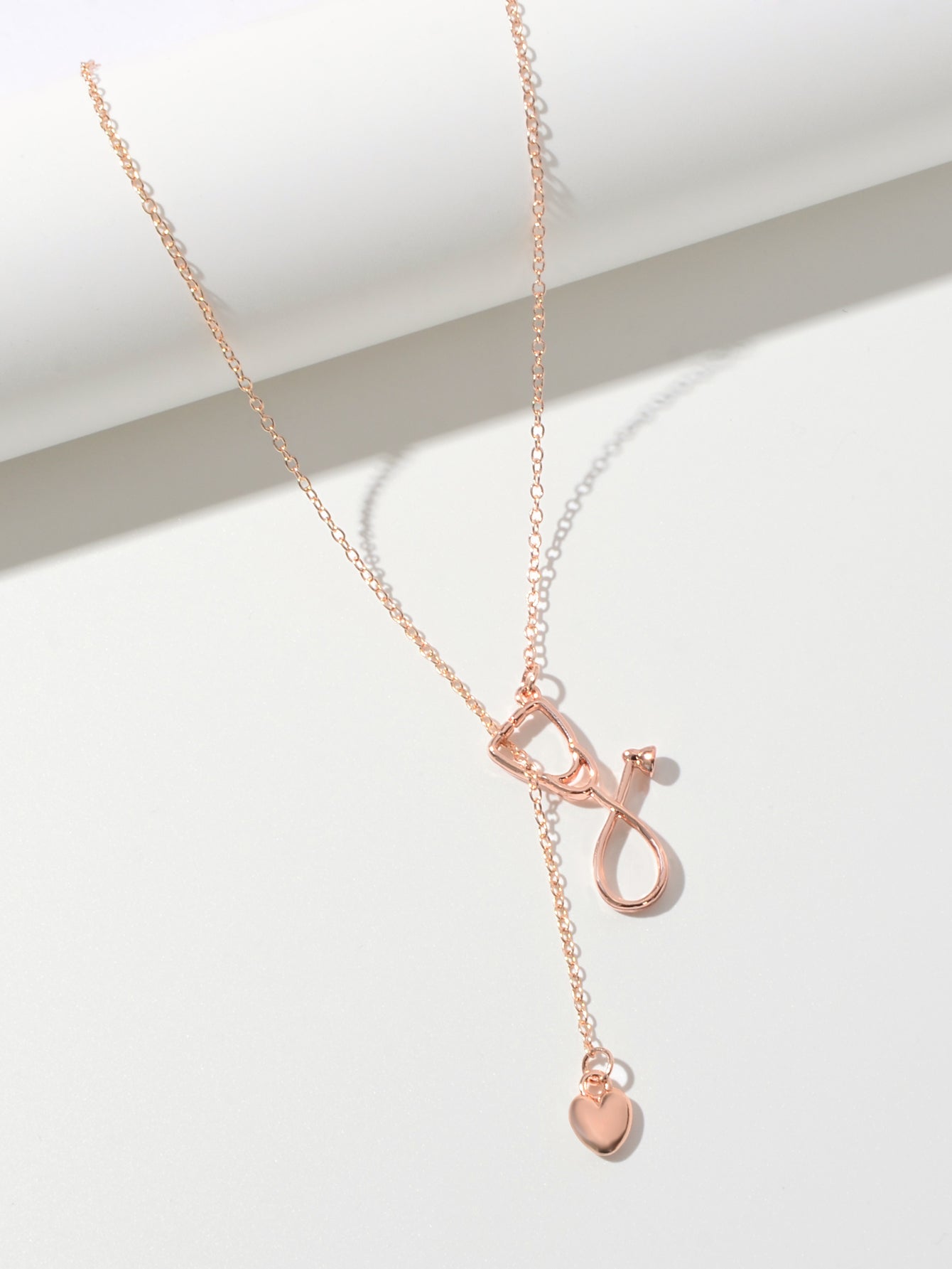 Minimalist Jewelry Trendy Gold Silver Stethoscope Heart Pendant Y shape Necklace