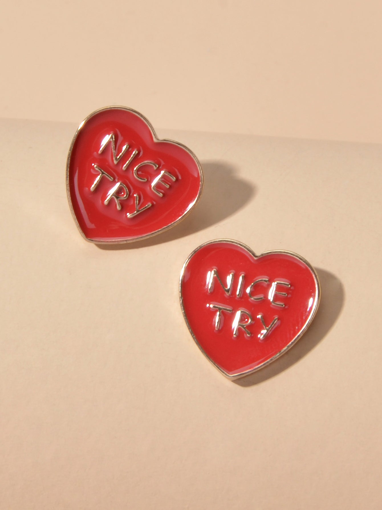 Dainty Gifts for Girls NICE TRY Letter Black Red Enamel Love Heart Stud Earrings
