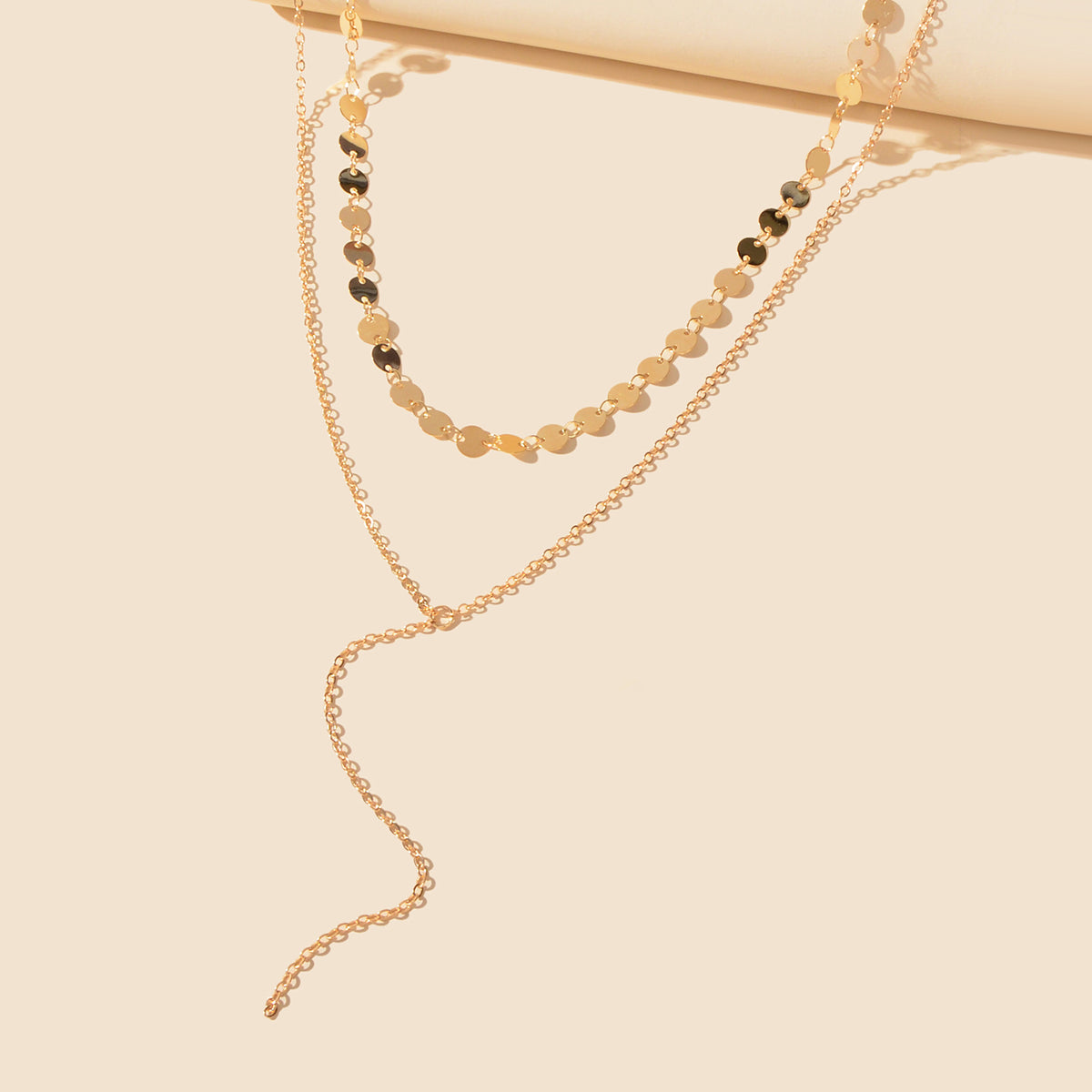 Gold Silver Double layer Round Disc Fringe Chain Necklace Tassel Collar Gift