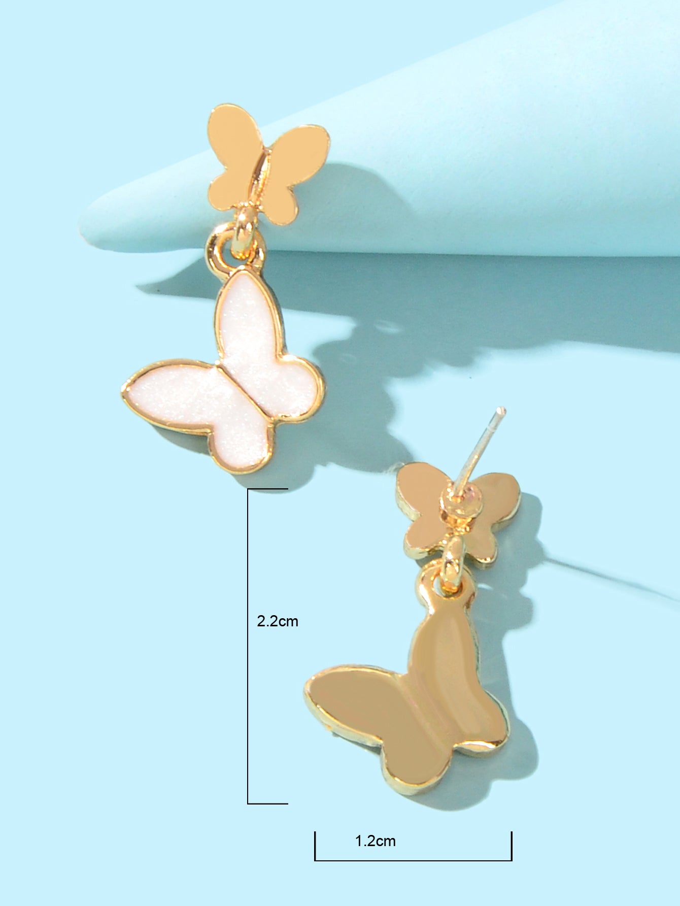 Delicate White Enamel Gold Plated Butterfly Charm Stud Earrings Girl Dainty Gift