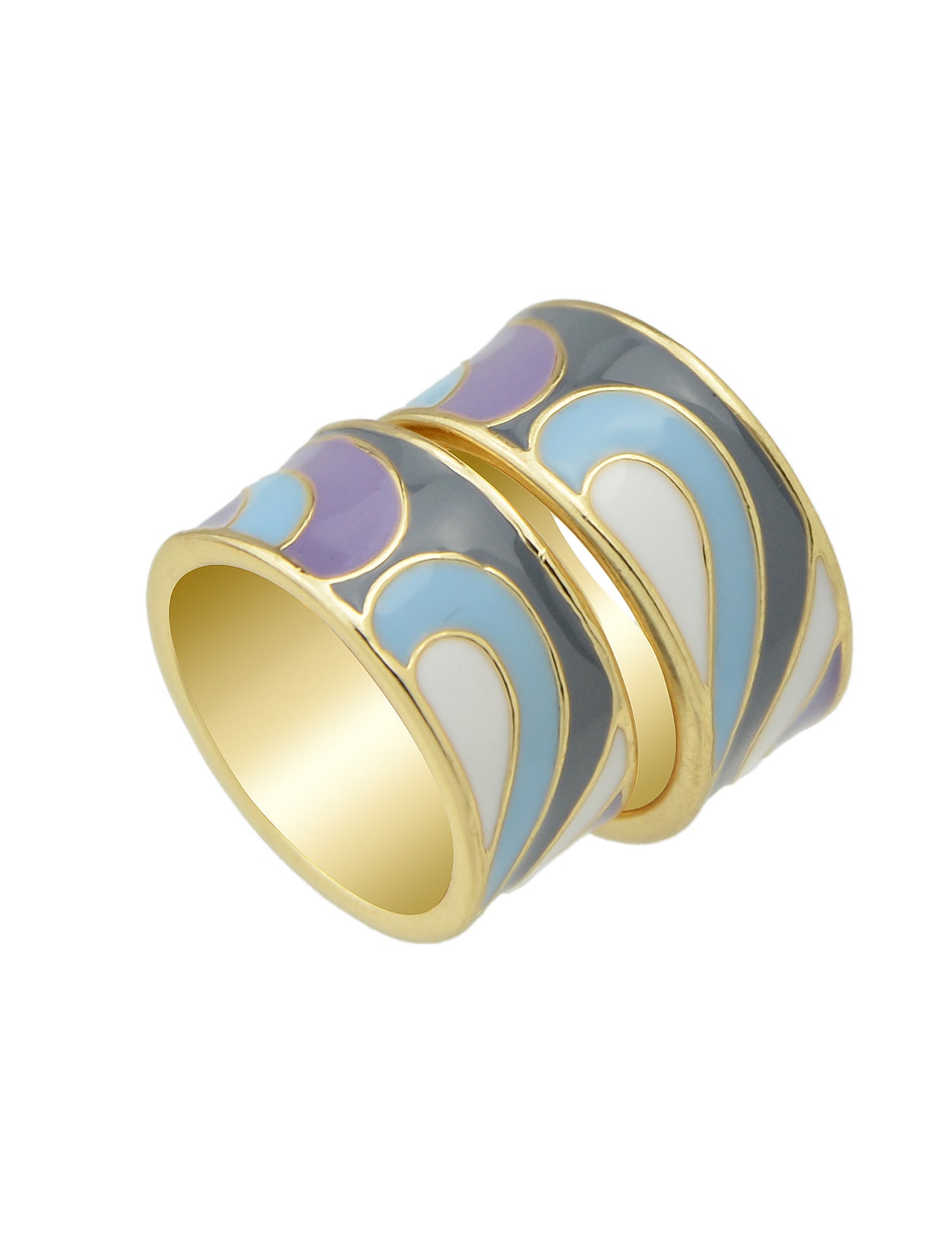 Ethnic Jewelry Geometric Pattern Colourful Enamel Gold Chunky Bohemian Band Ring