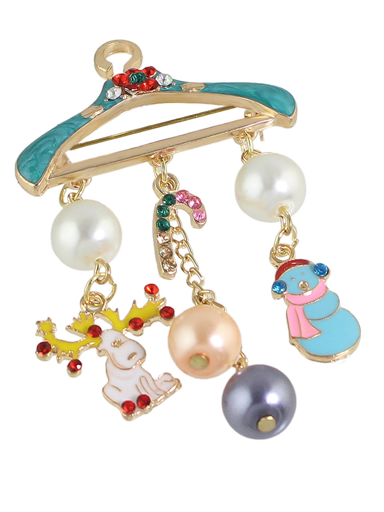 Christmas Pearl Snowman Candy Cane Colorful Coat Hanger Reindeer Brooch Deer Pin
