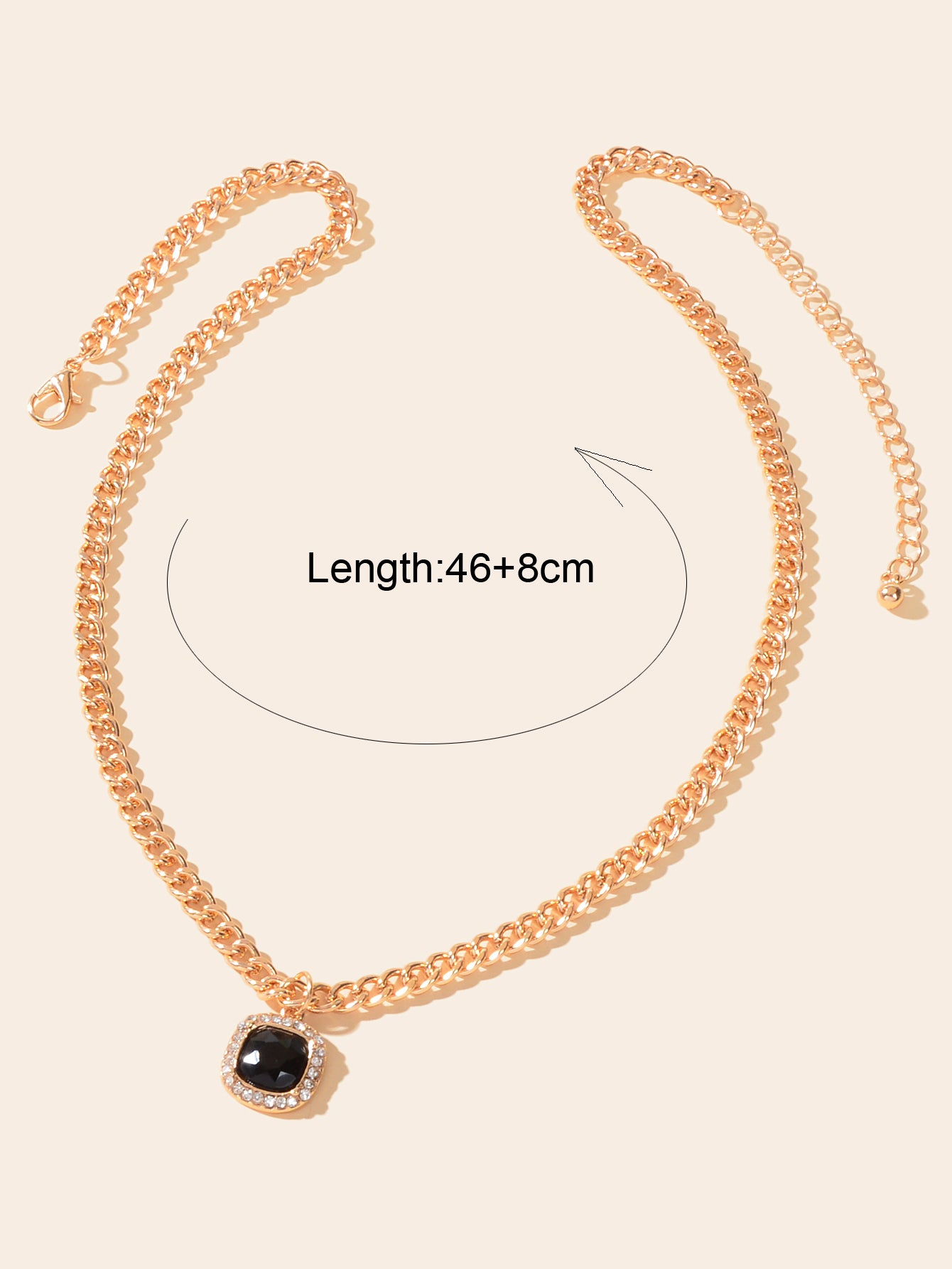 Exquisite Gold Chain Rhinestone Decor Black Square Pendant Women Dinner Necklace