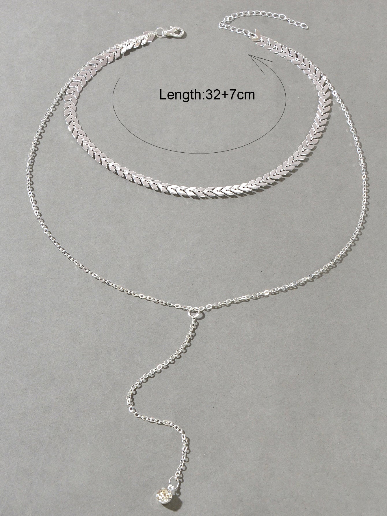 Double layer Chain Dangling Rhinestone Pendant Lariat Necklace Female Jewellery