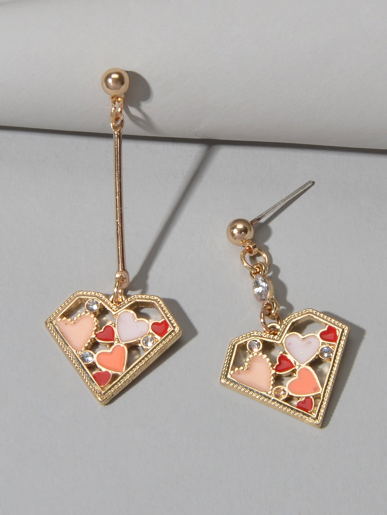 Valentine's Day Gift Rhinestone Decor Multi-colored Heart Asymmetric Earrings