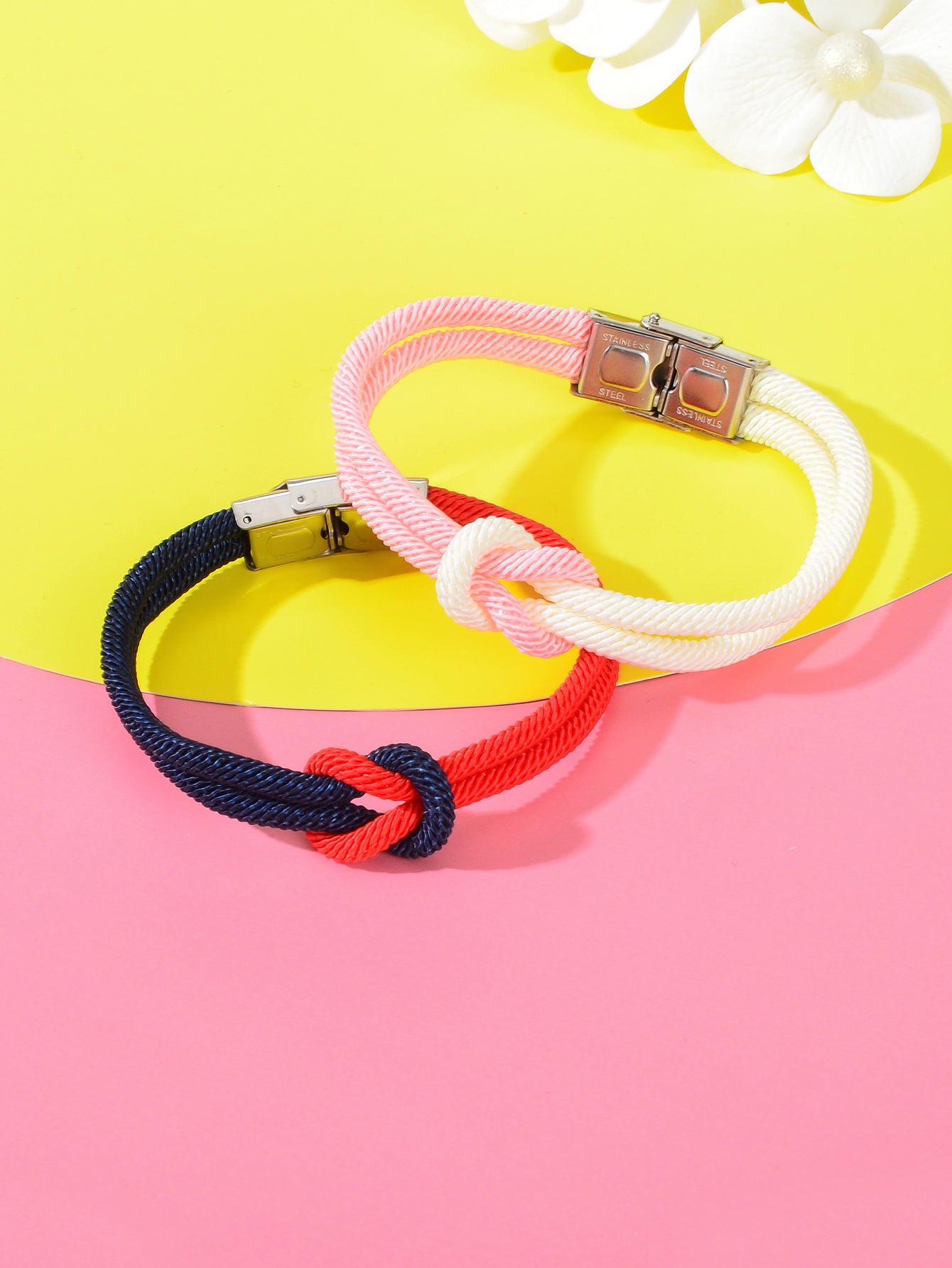 2pcs Valentine's Handmade Knotted Rope Bracelet Matching Couple Best Friend Gift