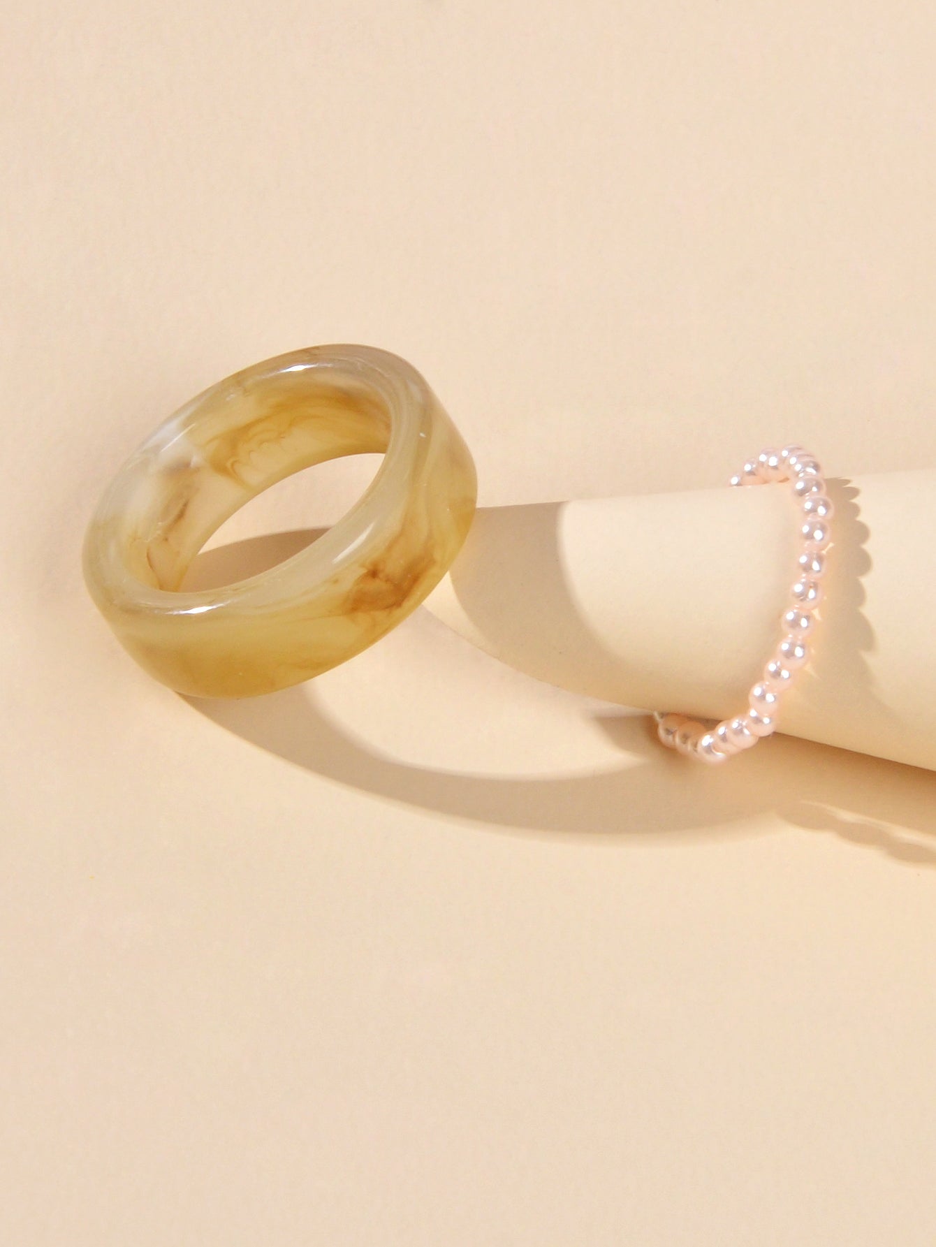 2pcs Pearl Elastic Resin Transparent Trendy Chunky Multiple Rings Bulk Pack Gift