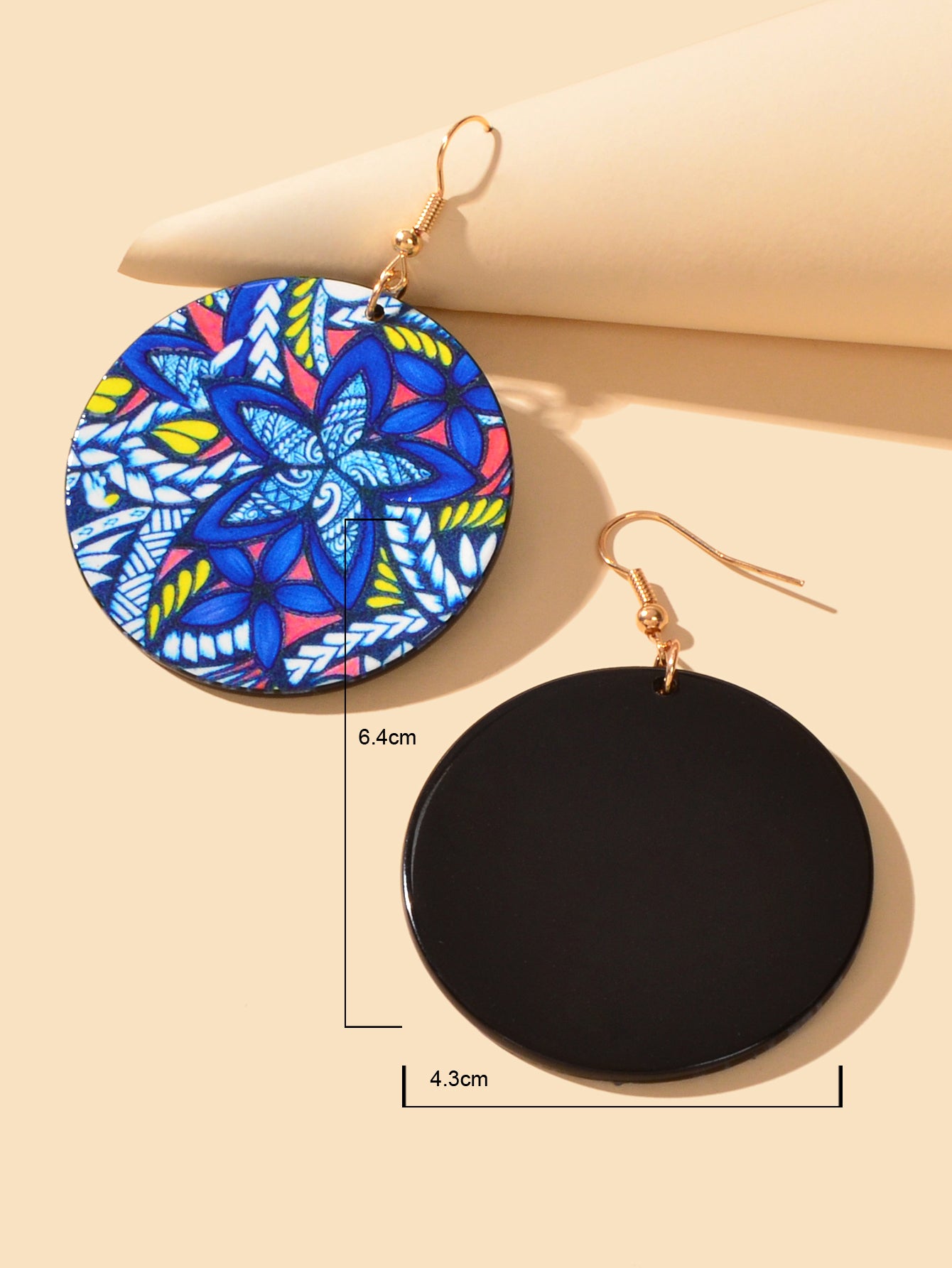 Vacation Jewellery Bohemia Chic Style Blue Flower Pattern Acrylic Round Earrings