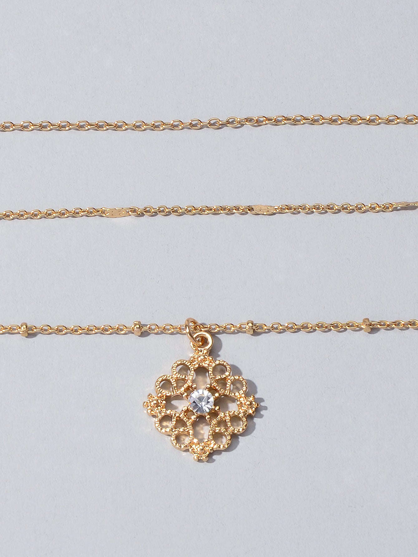 3pcs Female Jewelry Beautiful Multiple Gold Chain Flower Pendant Trendy Necklace