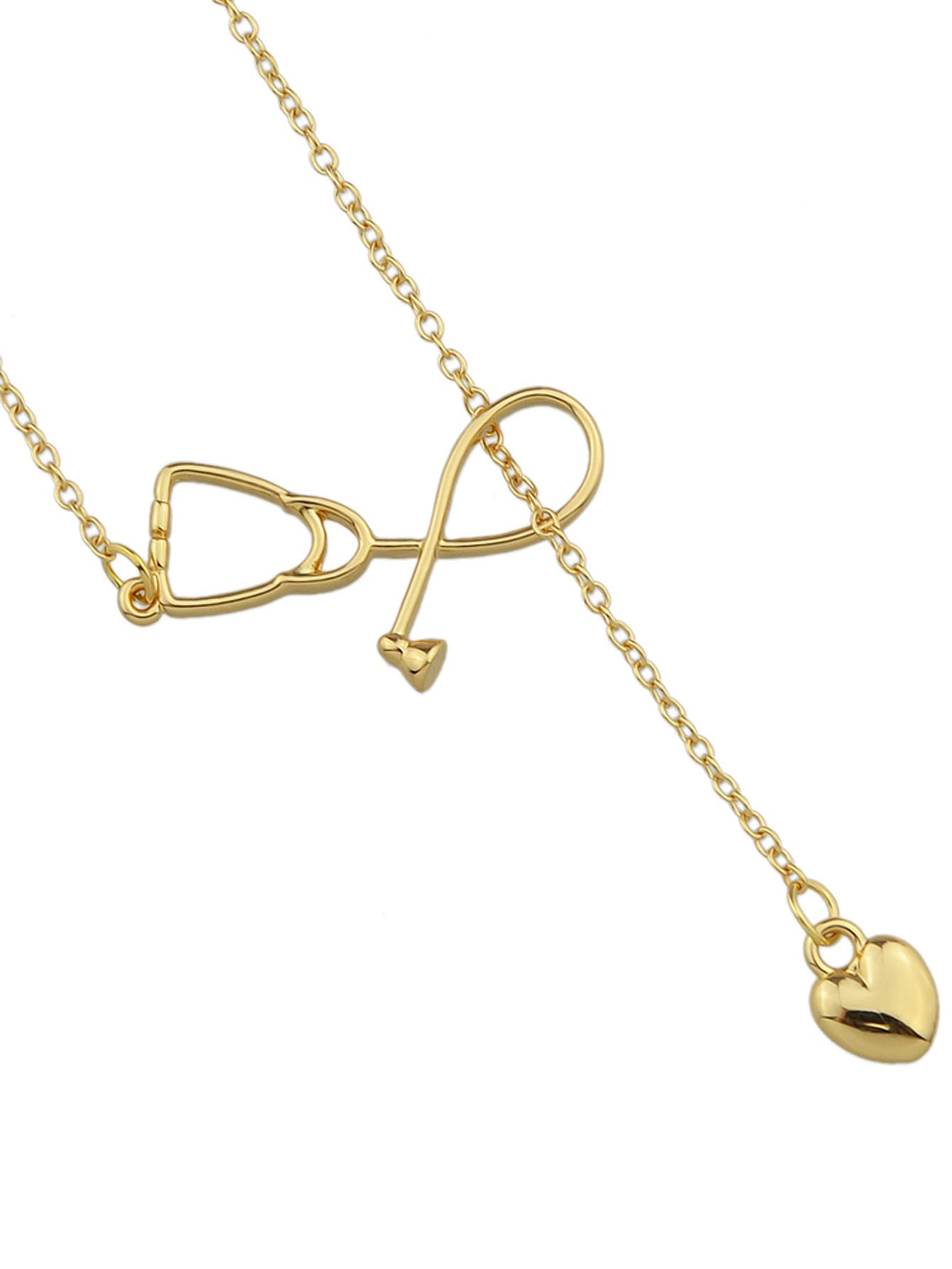 Minimalist Jewelry Trendy Gold Silver Stethoscope Heart Pendant Y shape Necklace
