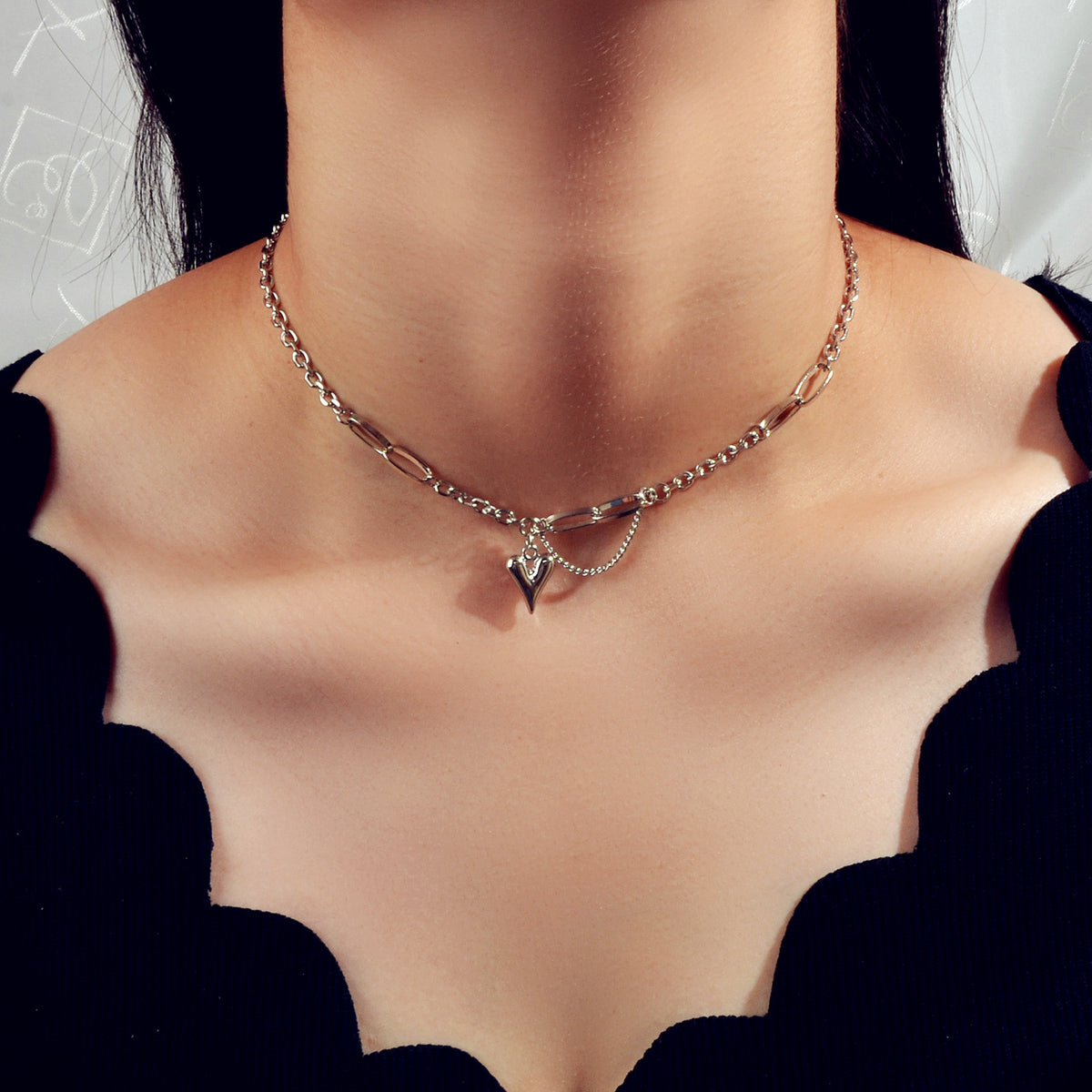 Punk Hip Hop Jewellery Multiple Silver Chain Tassel Heart Charm Party Decoration