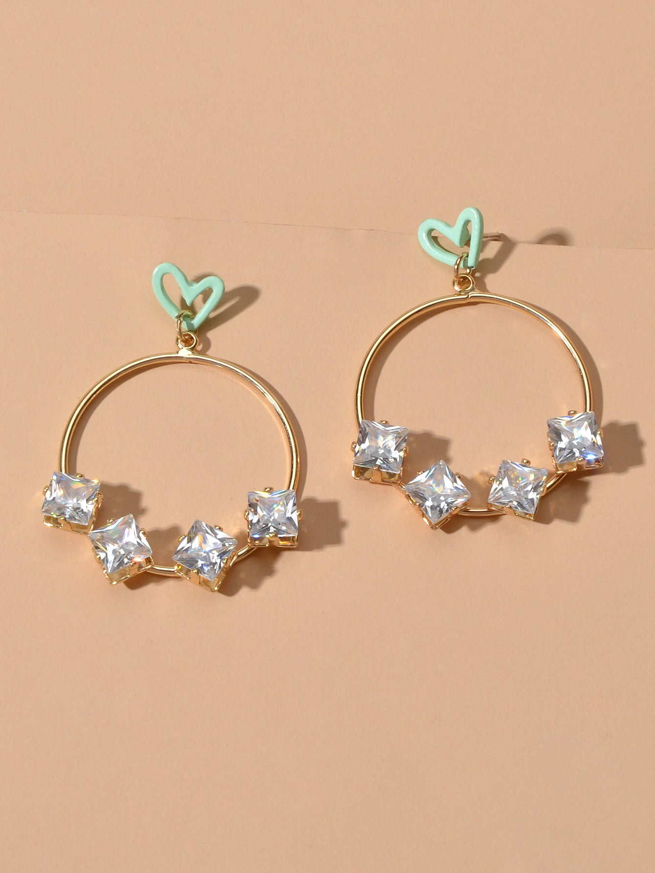 Trendy Simulated Diamond Love Heart Circle Dangle Earrings Nice Collection Gift