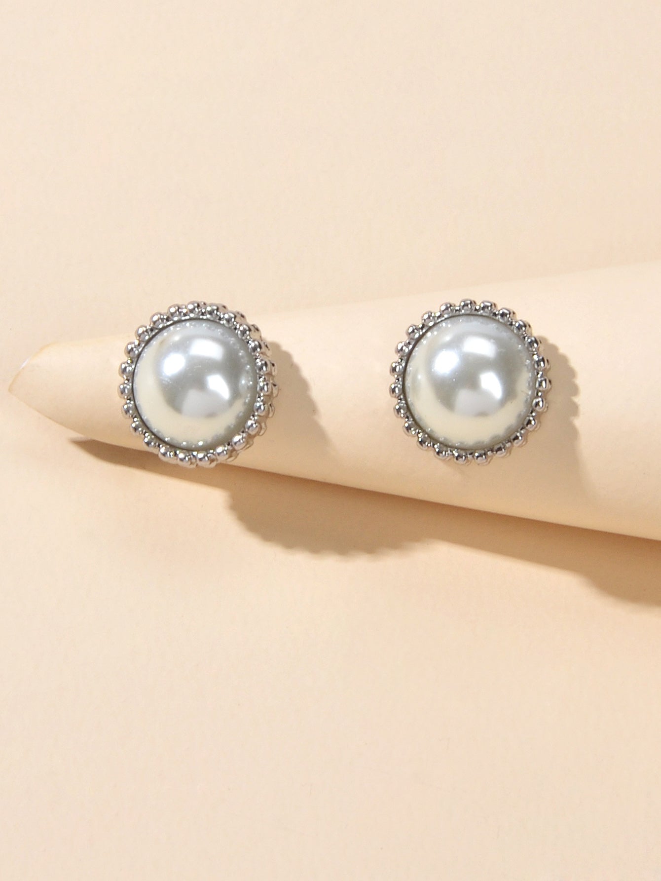 Women Dainty Gifts Gold Silver Plated Pearl Round Stud Wedding Bridal Earrings