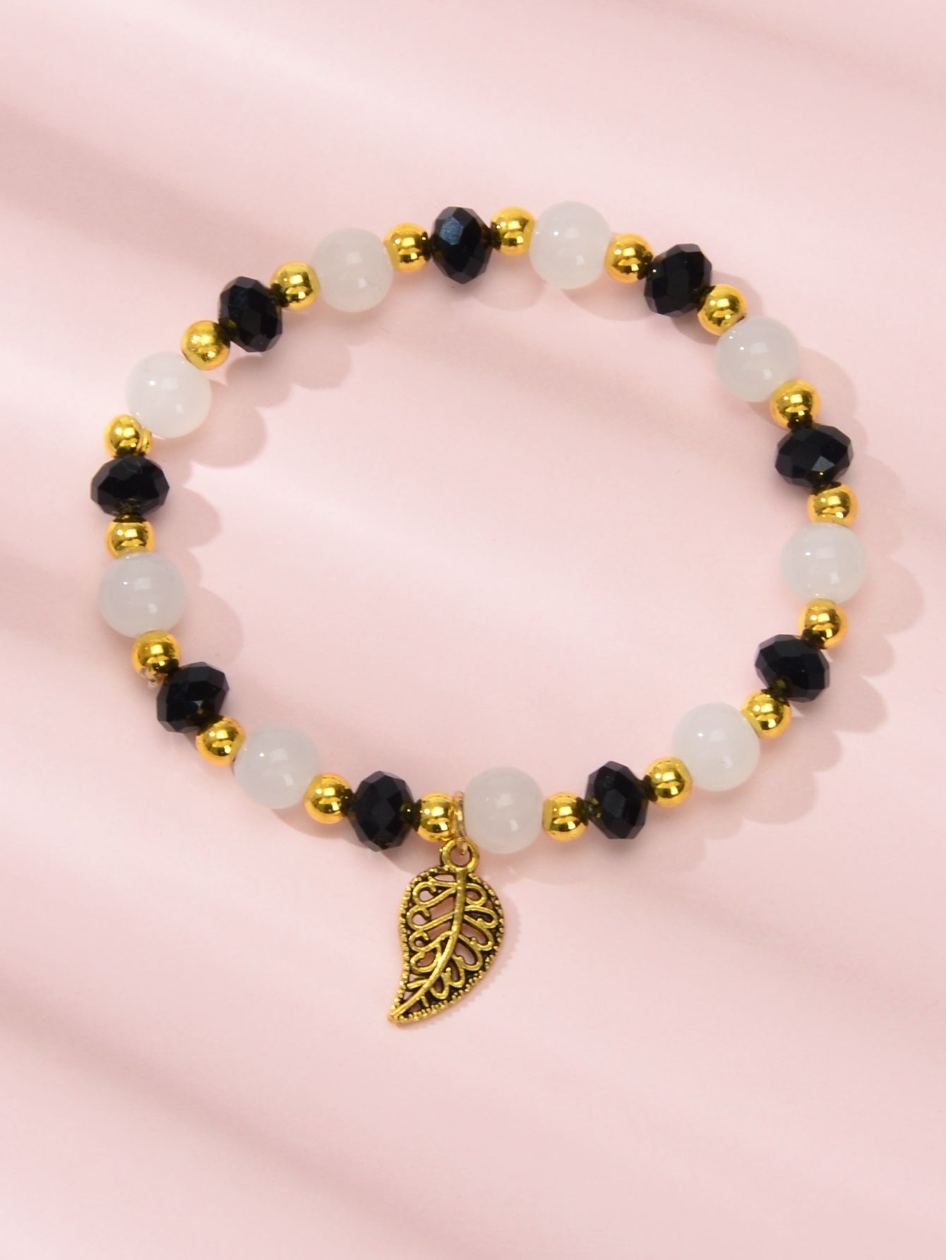 Ethnic Traditional Jewellery Handmade Beads Elastic Leaf Charm Bangle Bracelet