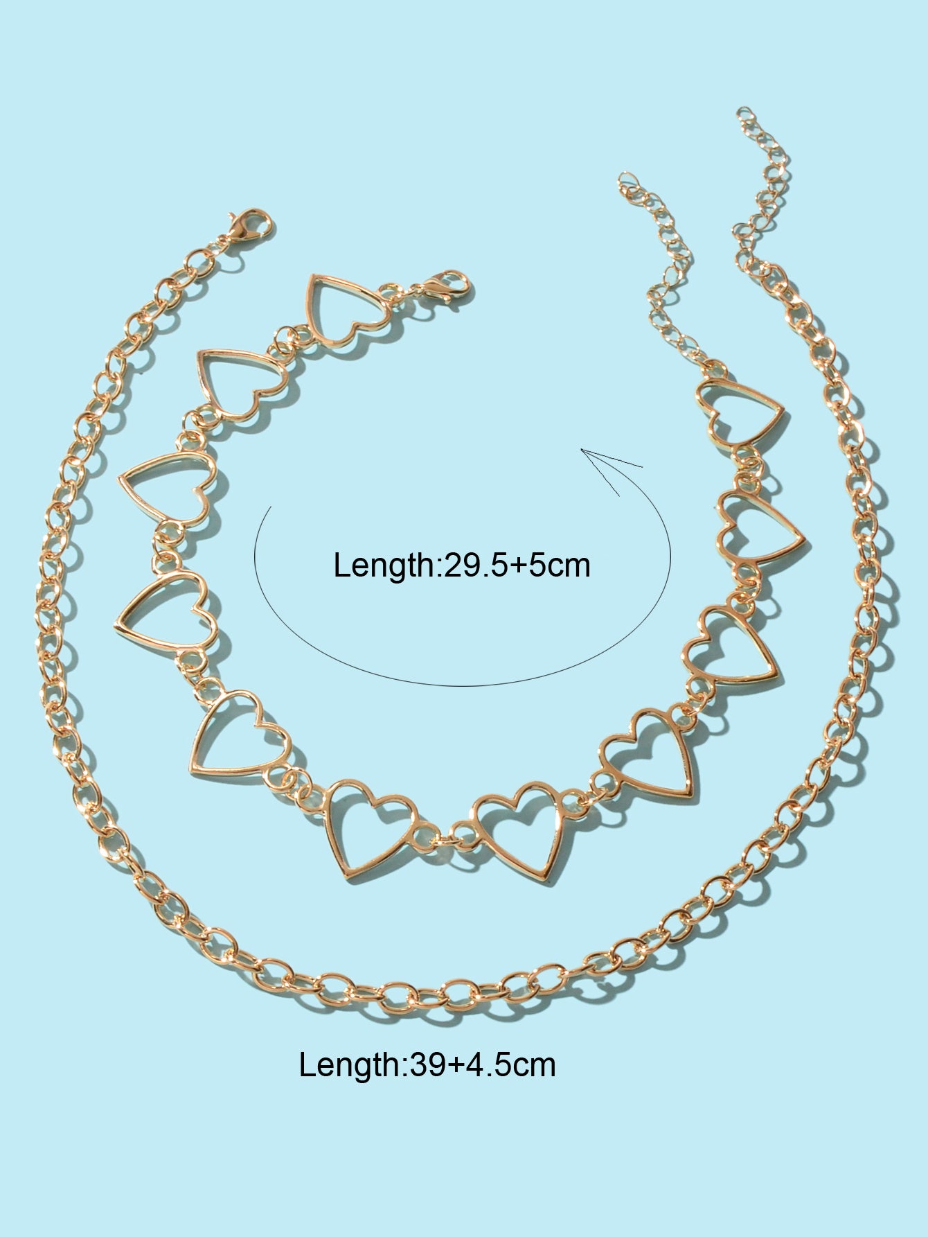 2pcs Gold Hollow out Heart Double layer Chain Clavicle Necklace Trendy Jewellery