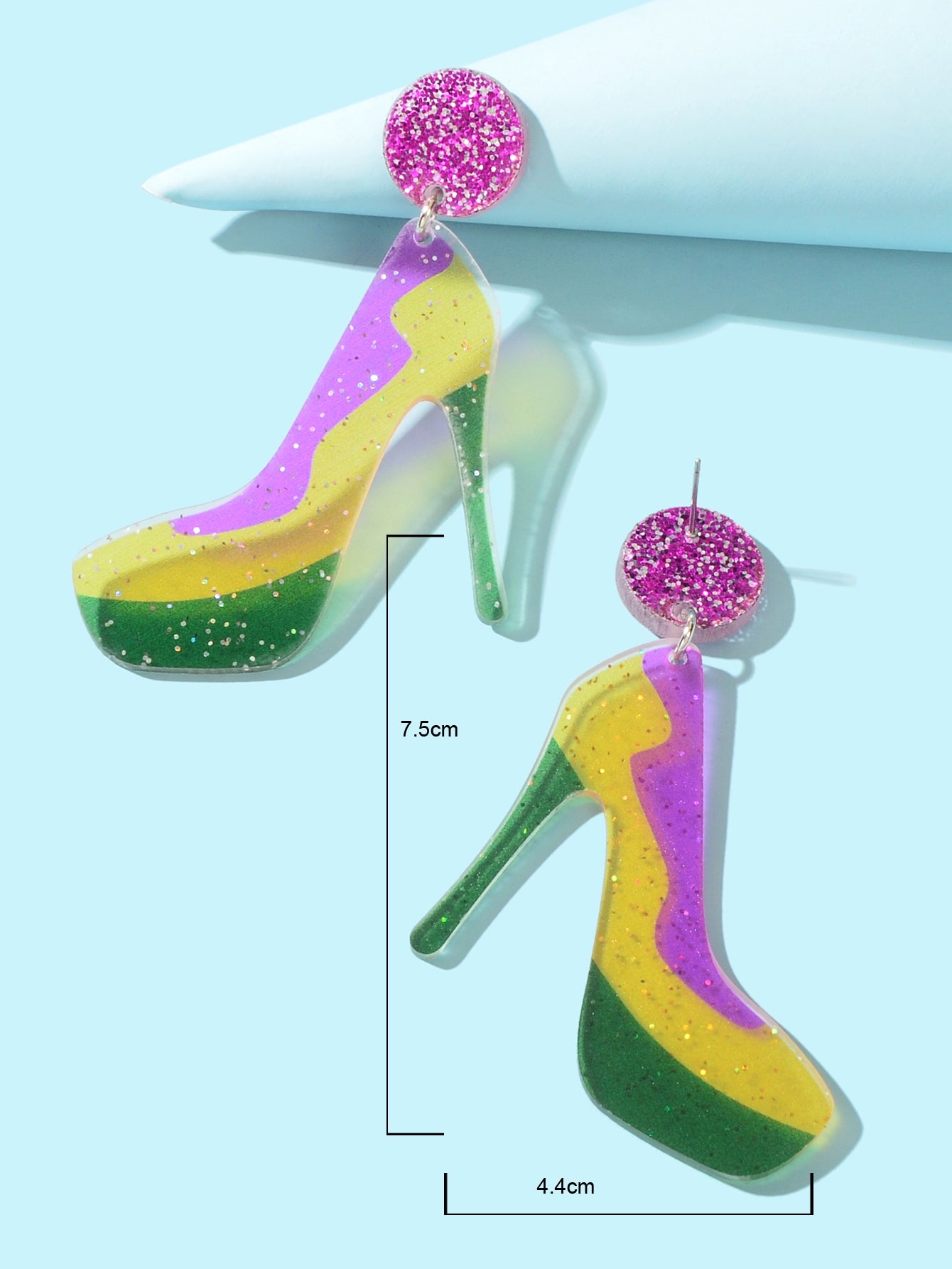 Funky Mixed Colour Acrylic Shiny Big High-heeled Shoes Novelty Dangle Earrings
