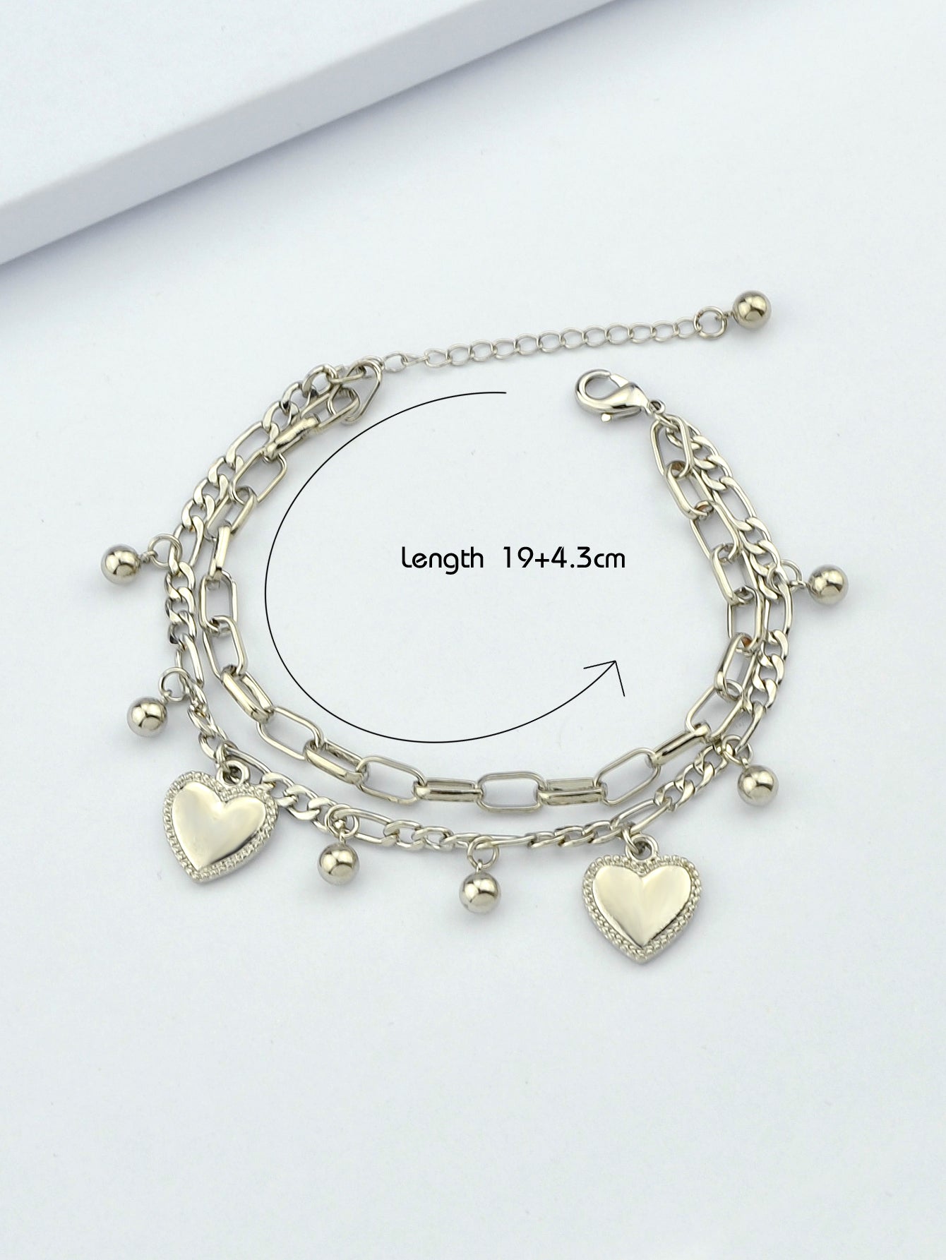 Ladies Jewellery Double layer Gold Silver Paperclip Chain Beads Heart Bracelet