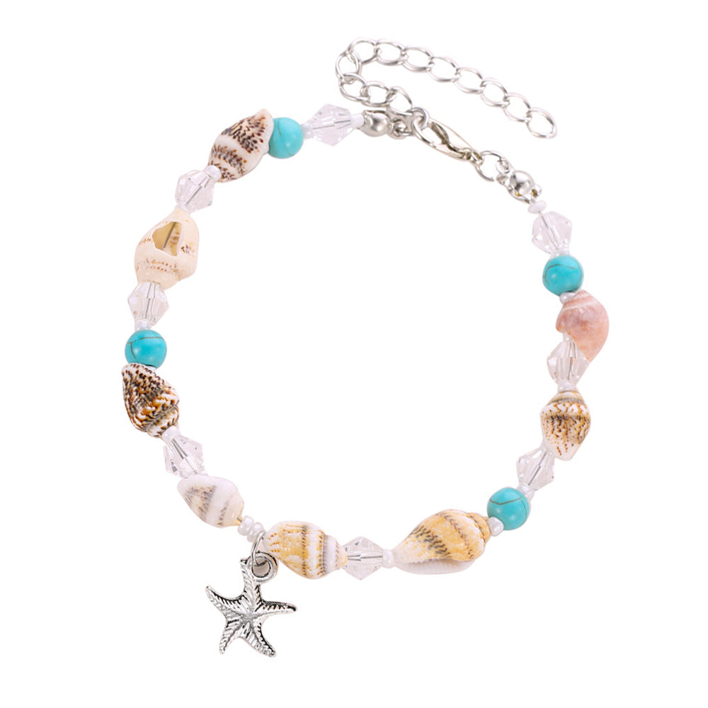 Boho Chic Handmade Shell Anklet Starfish Turquoise Bead Foot Chain Beach Jewelry