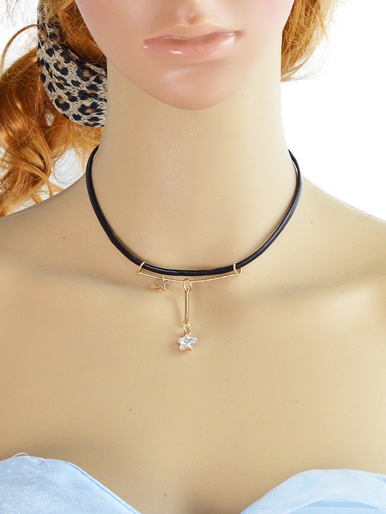 Gothic Punk 90s Black Pu Leather Star Charm Tattoo Choker Necklace Grunge Collar