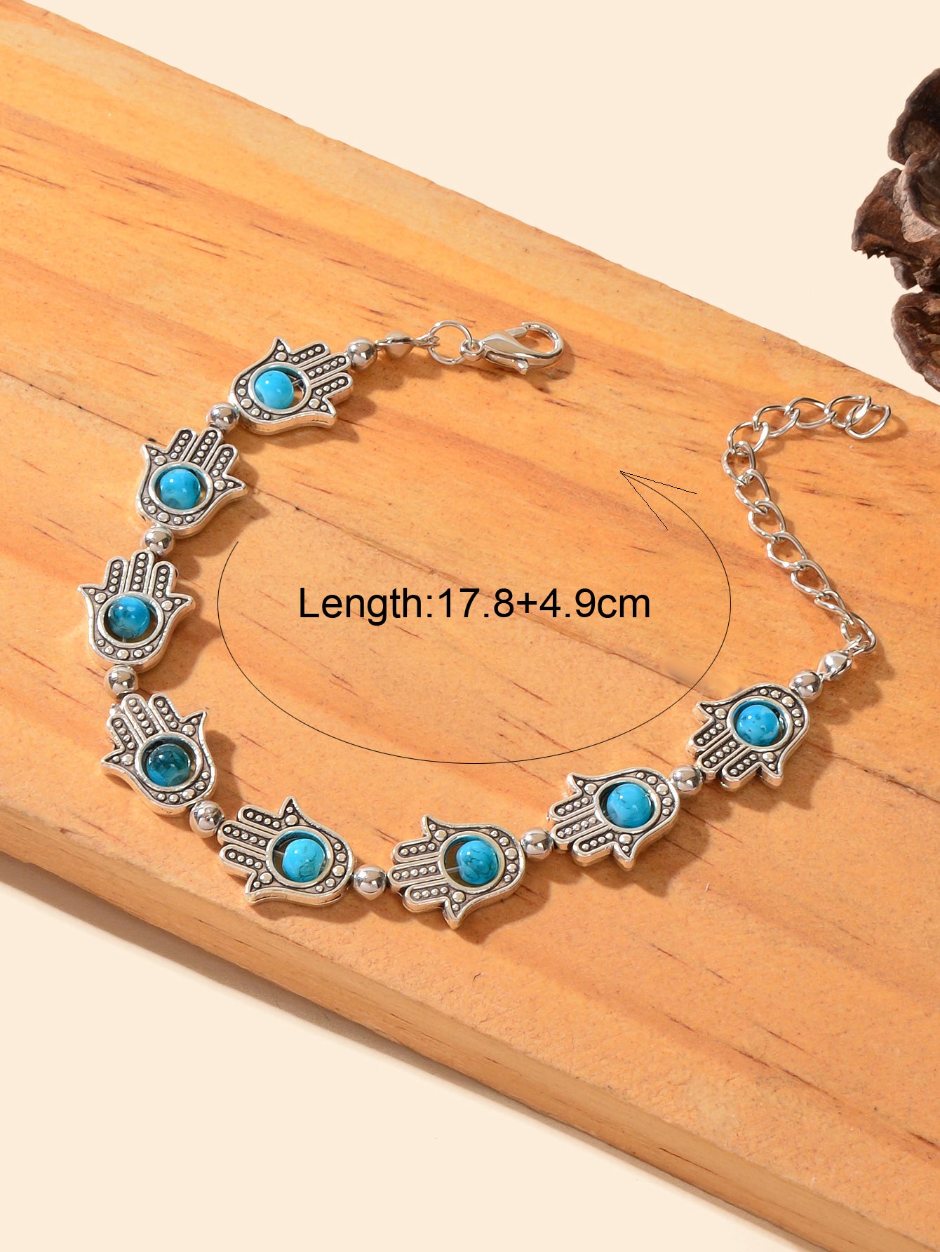 Ethnic Jewellery Vintage Handmade Blue Red Beaded Antique Silver Hand Bracelet