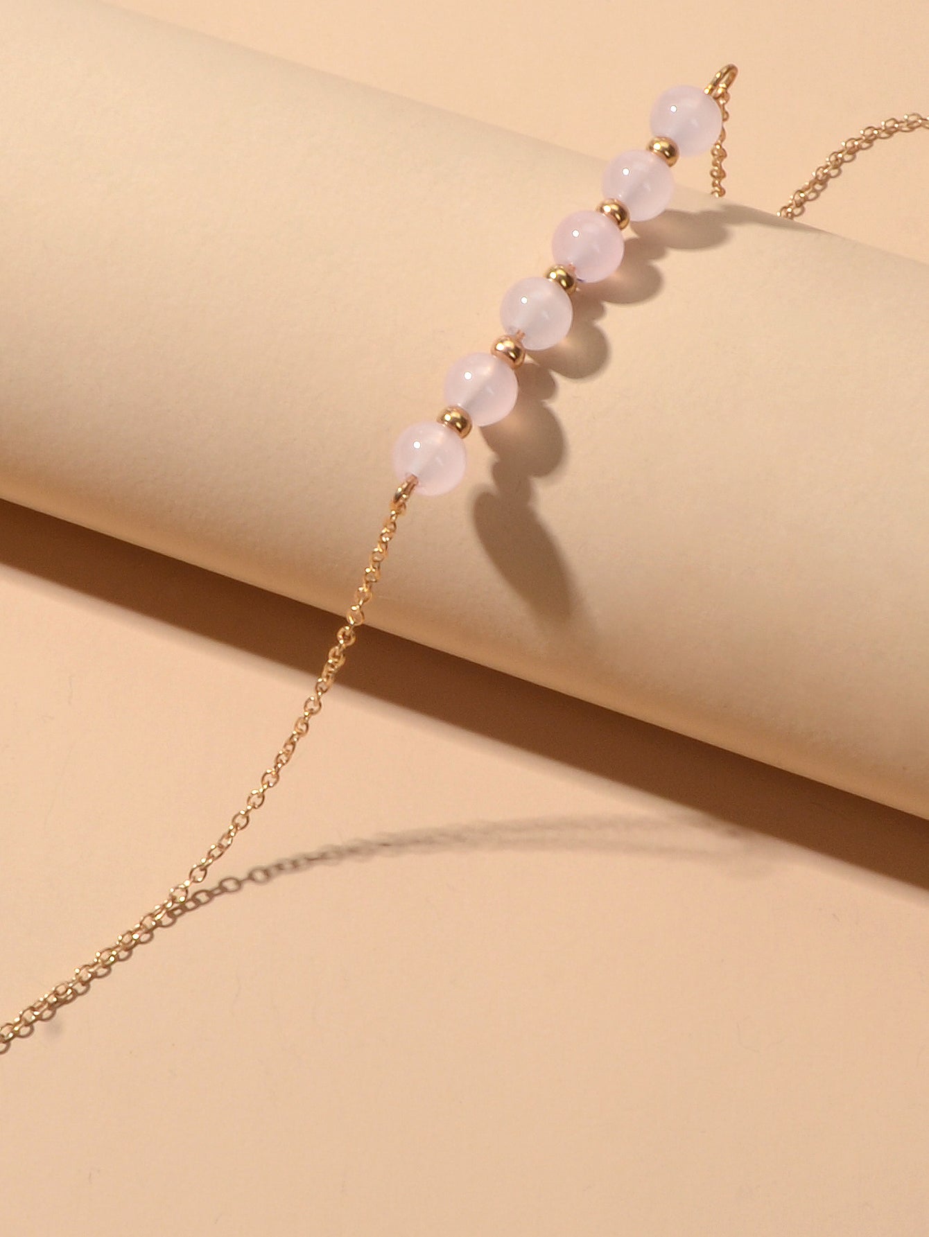 5pcs Gold Color Chain Pink Beads Triangle Decor Bracelet set Boho Chic Jewellery