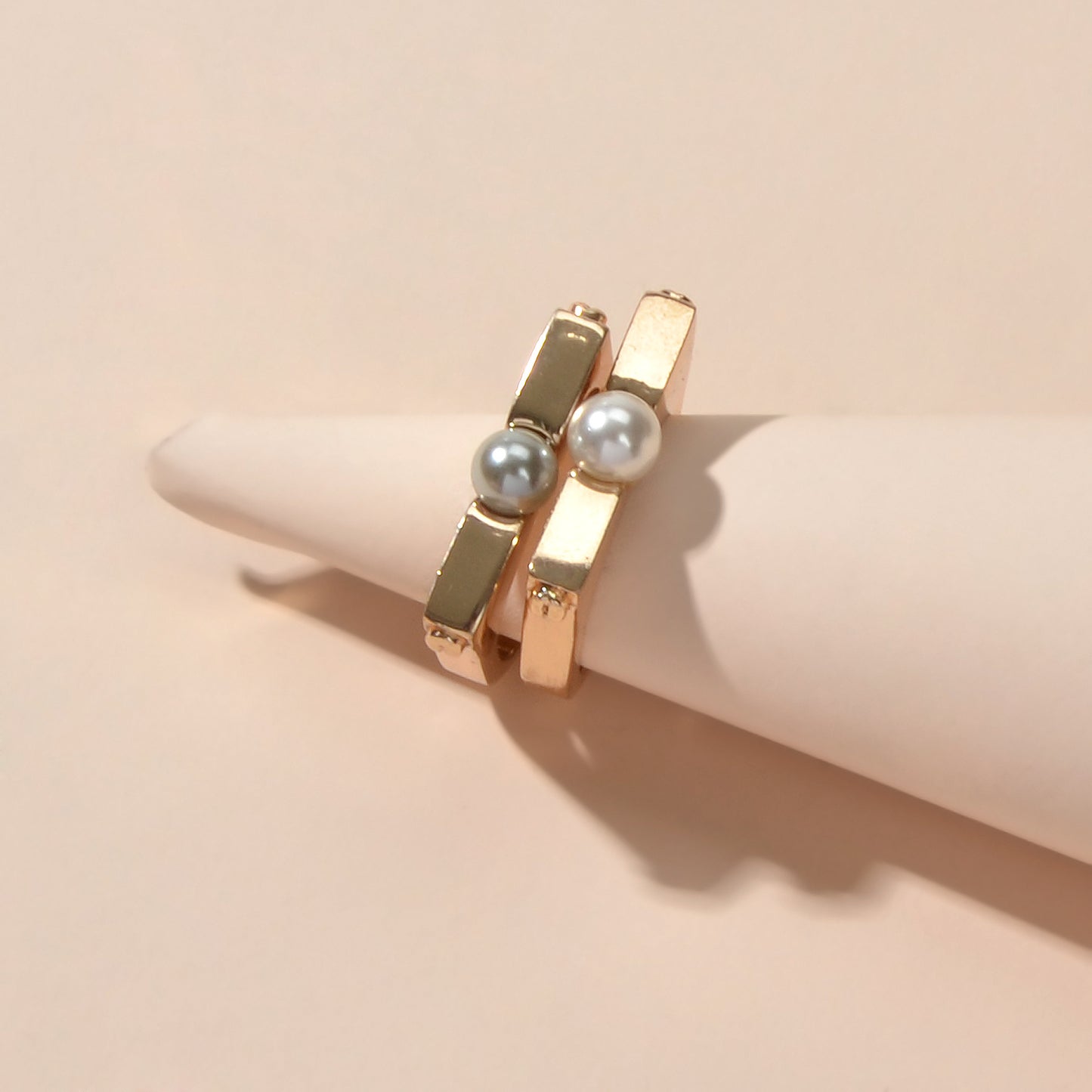 2 pcs Designer Jewellery Band Women Pearl Geometric Good Quality Finger Ring