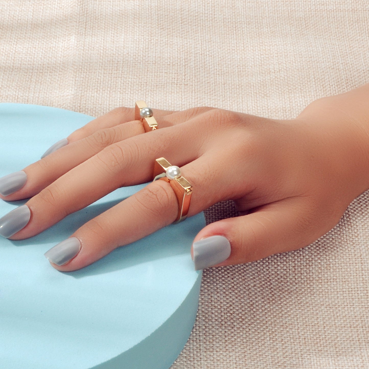 2 pcs Designer Jewellery Band Women Pearl Geometric Good Quality Finger Ring
