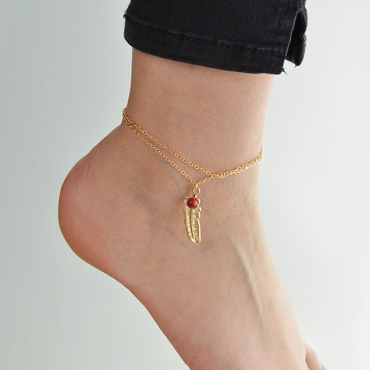 1 pc Gold Multi Layer Chain Feather Anklet Beach Barefoot Sandals Foot Jewellery