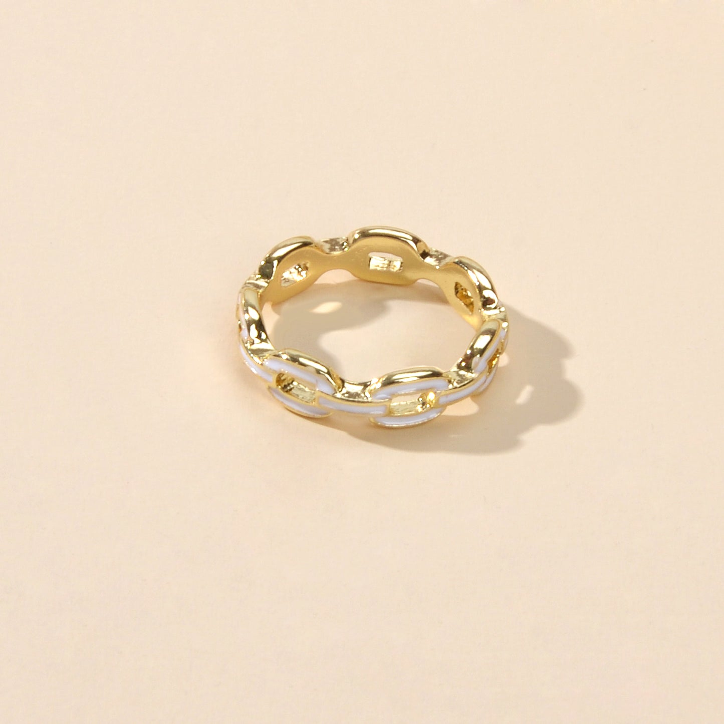 Designer Jewellery Classic Band Women Black White Enamel Lock Chain Finger Ring