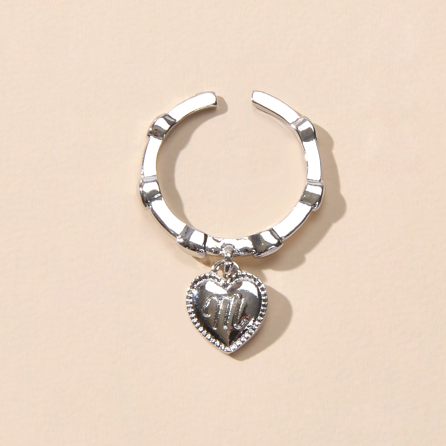 Textured Jewellery Band for Women Gold Silver Letter Heart Charm Finger Ring