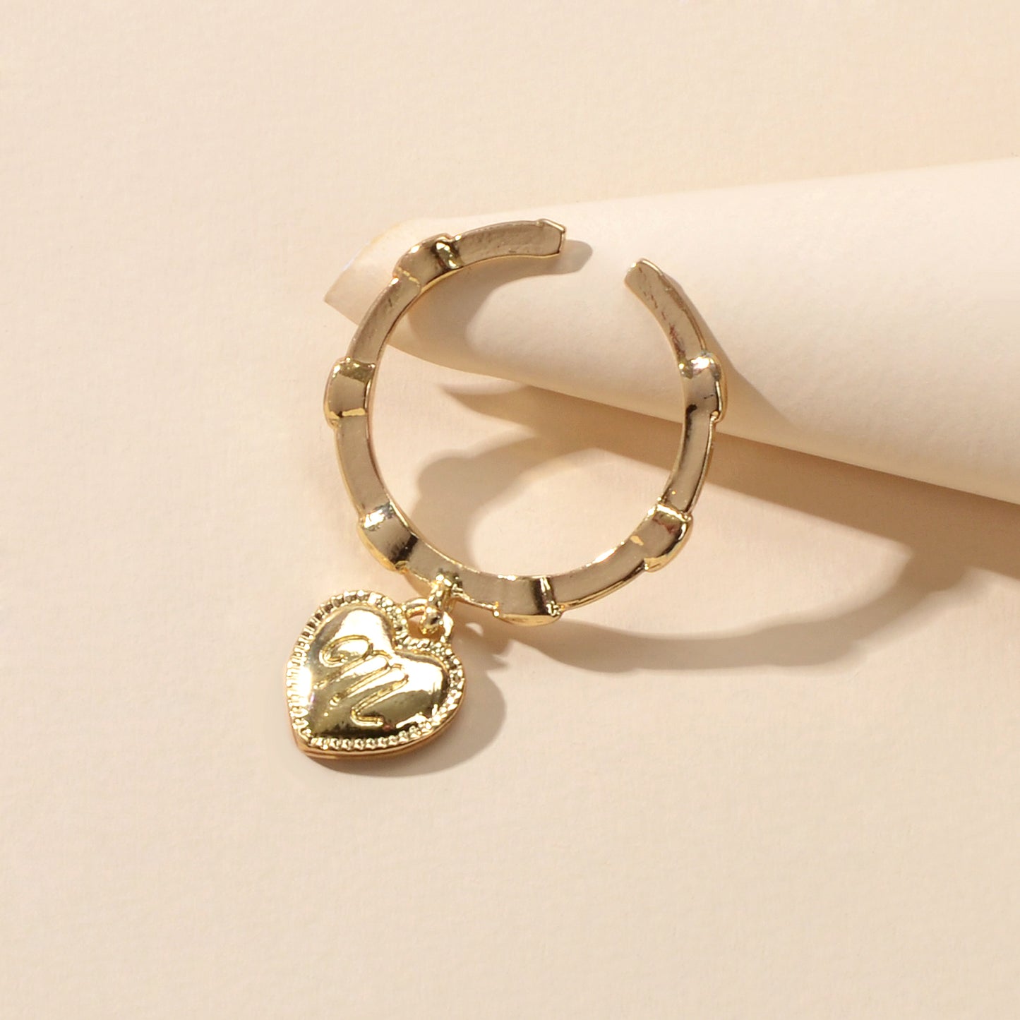 Textured Jewellery Band for Women Gold Silver Letter Heart Charm Finger Ring
