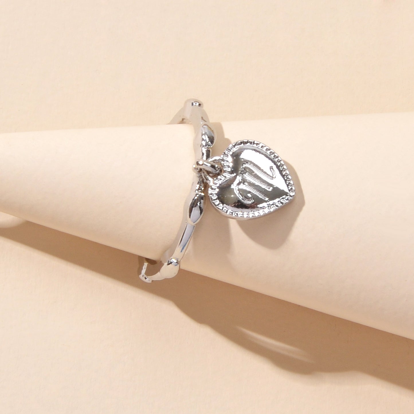 Textured Jewellery Band for Women Gold Silver Letter Heart Charm Finger Ring