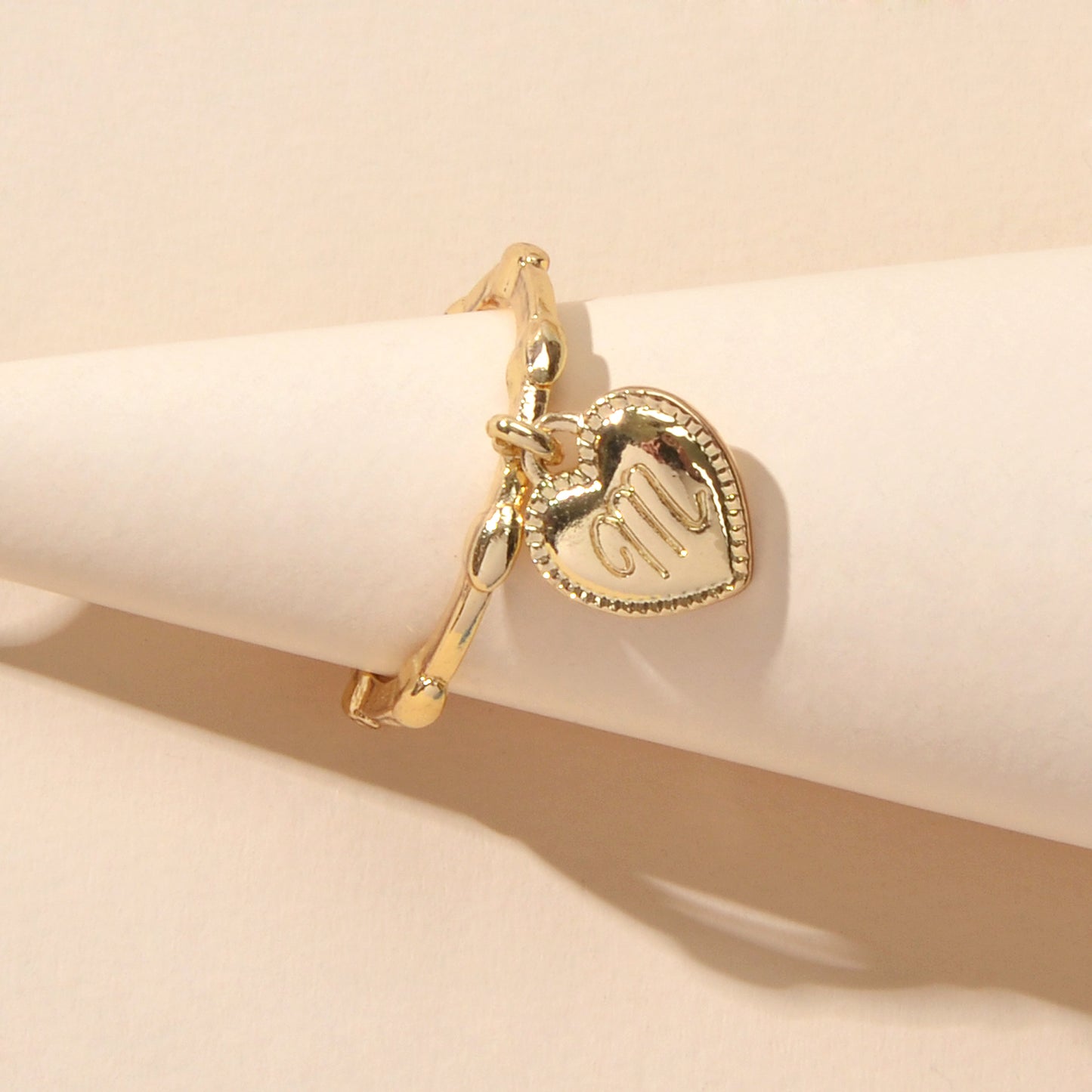 Textured Jewellery Band for Women Gold Silver Letter Heart Charm Finger Ring
