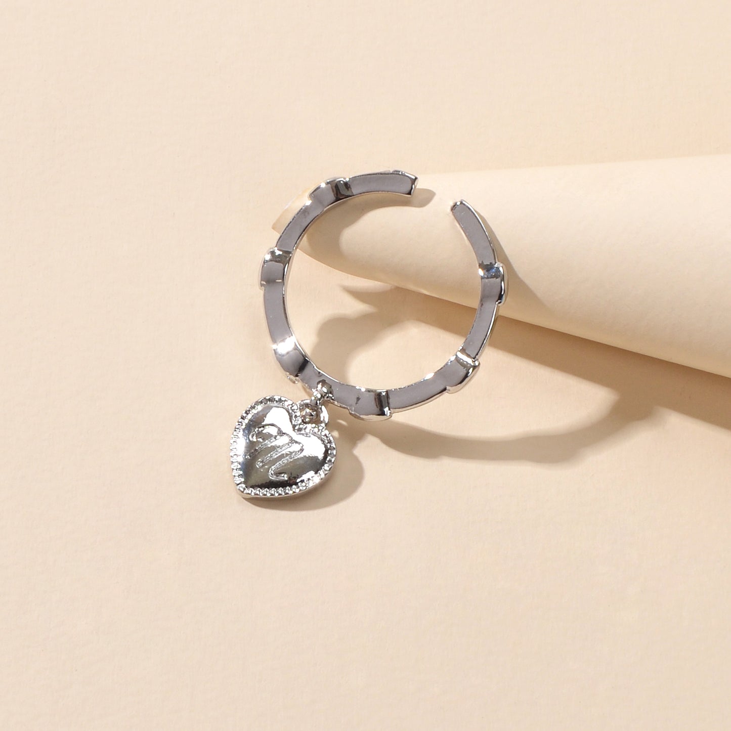 Textured Jewellery Band for Women Gold Silver Letter Heart Charm Finger Ring