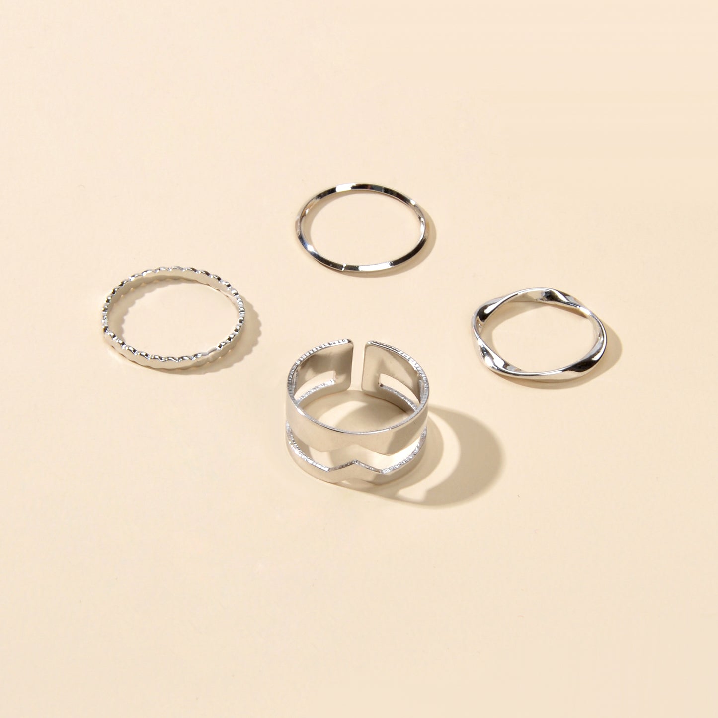 4 pcs Party Gold Silver Metal Geometric Multiple Stackable Midi Punk Finger Rings Set