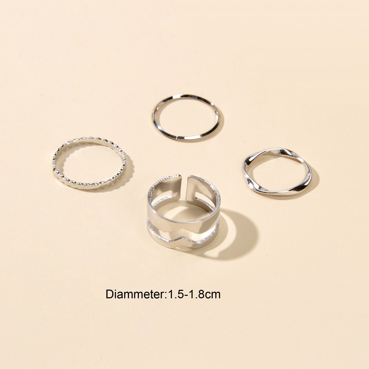 4 pcs Party Gold Silver Metal Geometric Multiple Stackable Midi Punk Finger Rings Set