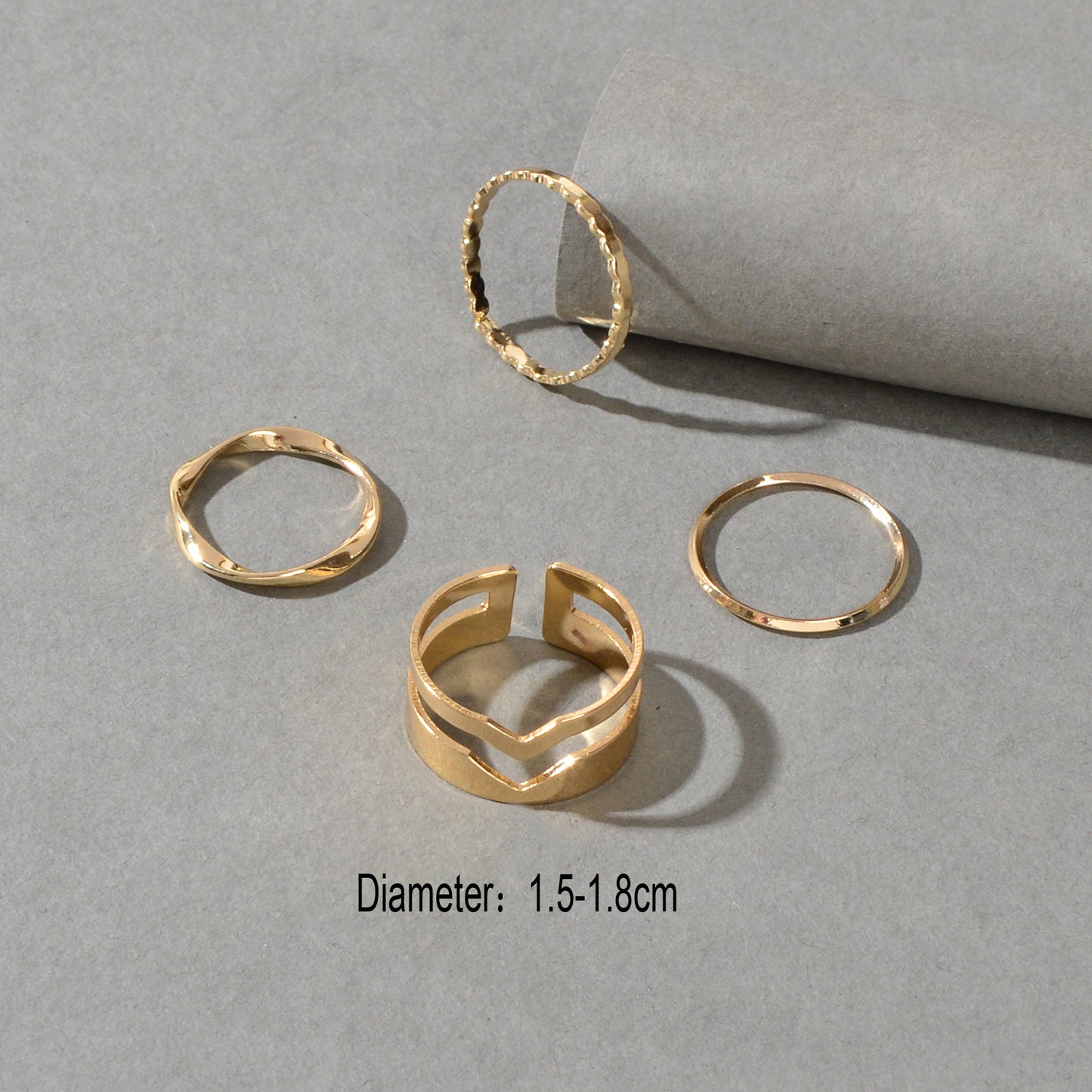 4 pcs Party Gold Silver Metal Geometric Multiple Stackable Midi Punk Finger Rings Set