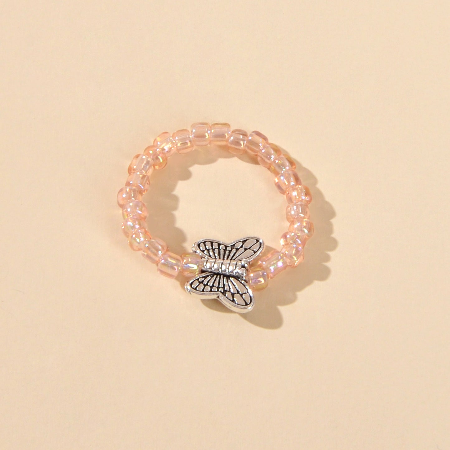 Handmade Beads Elastic Antique Silver Butterfly Finger Ring Party Decoration