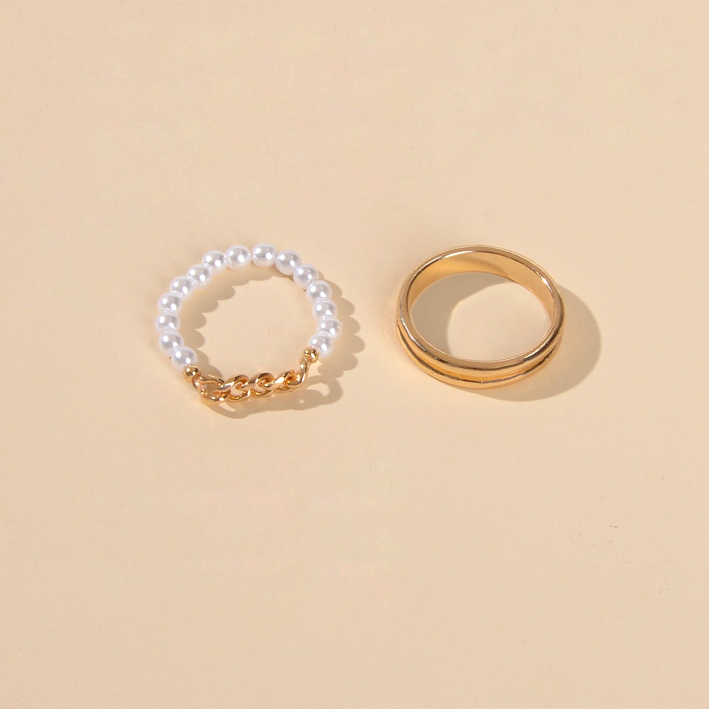 2 pcs Retro Beads Metal Chain Geometric Multiple Stackable Midi Joint Knot Ring