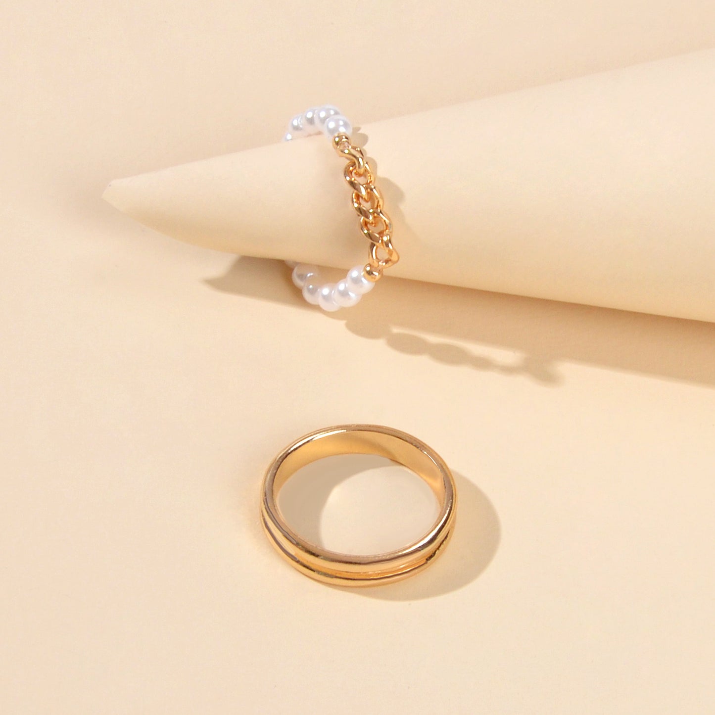 2 pcs Retro Beads Metal Chain Geometric Multiple Stackable Midi Joint Knot Ring