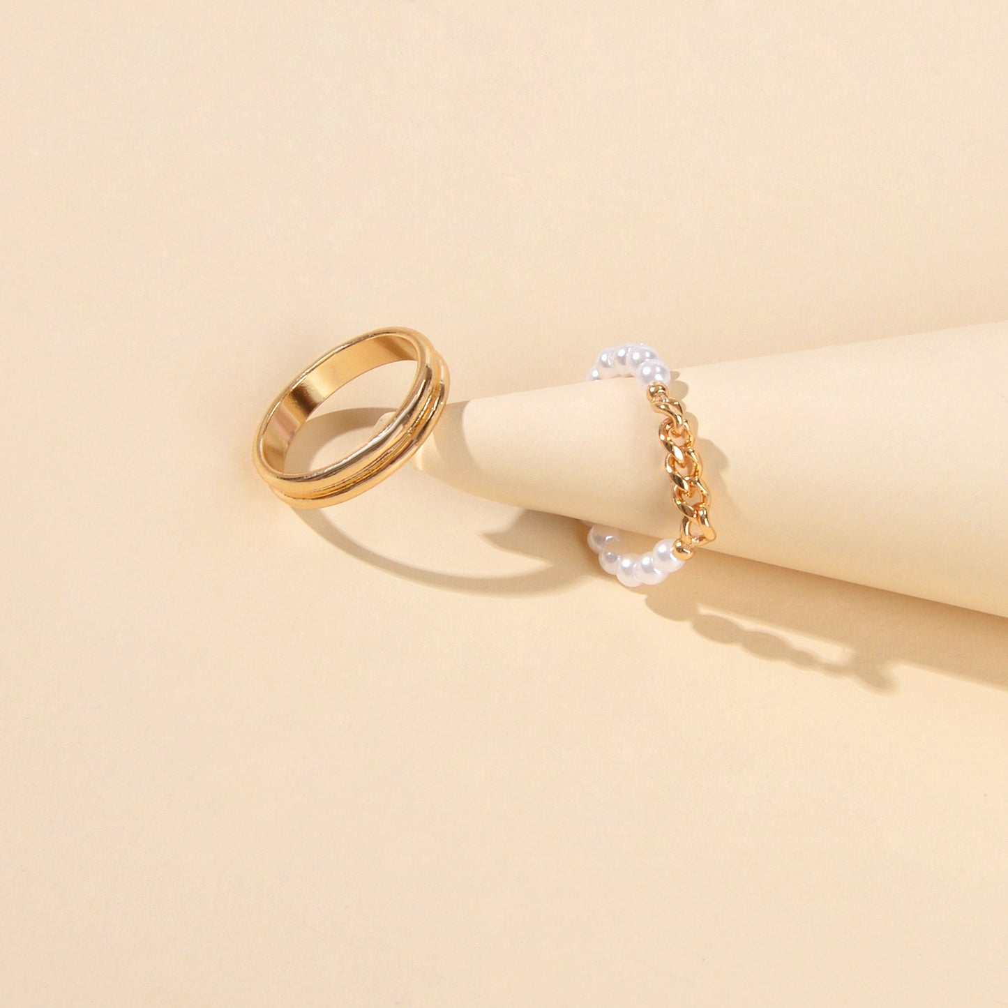 2 pcs Retro Beads Metal Chain Geometric Multiple Stackable Midi Joint Knot Ring